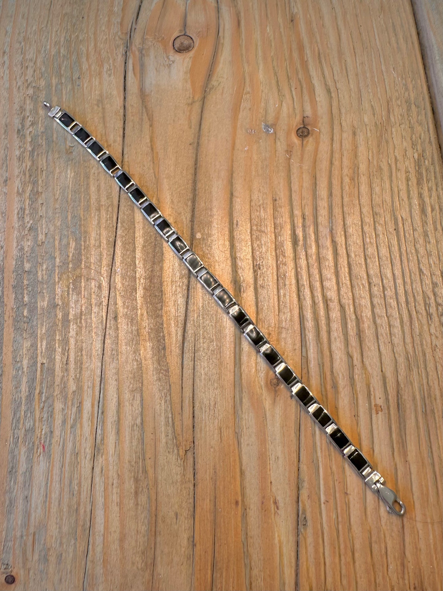 Onyx Bar Link 925 Sterling Silver 7.5 inch Bracelet