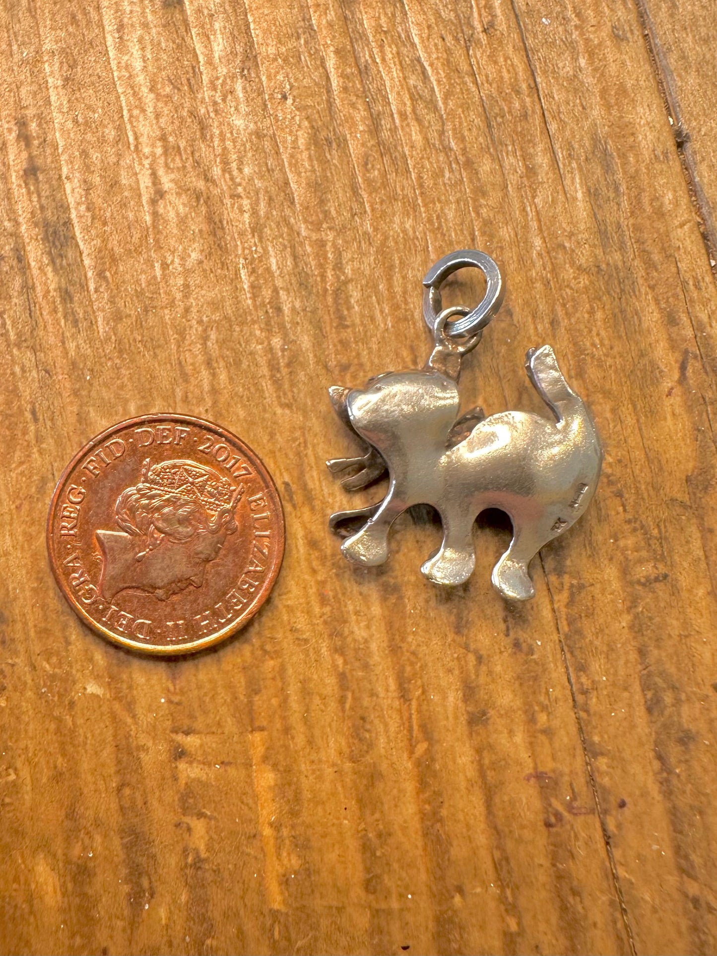 Ronex Cat Kitten 1978 Textured 925 Sterling Silver Pendant