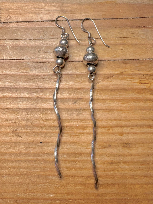 Vintage Twisted Engraved Ball 925 Sterling Silver Earrings