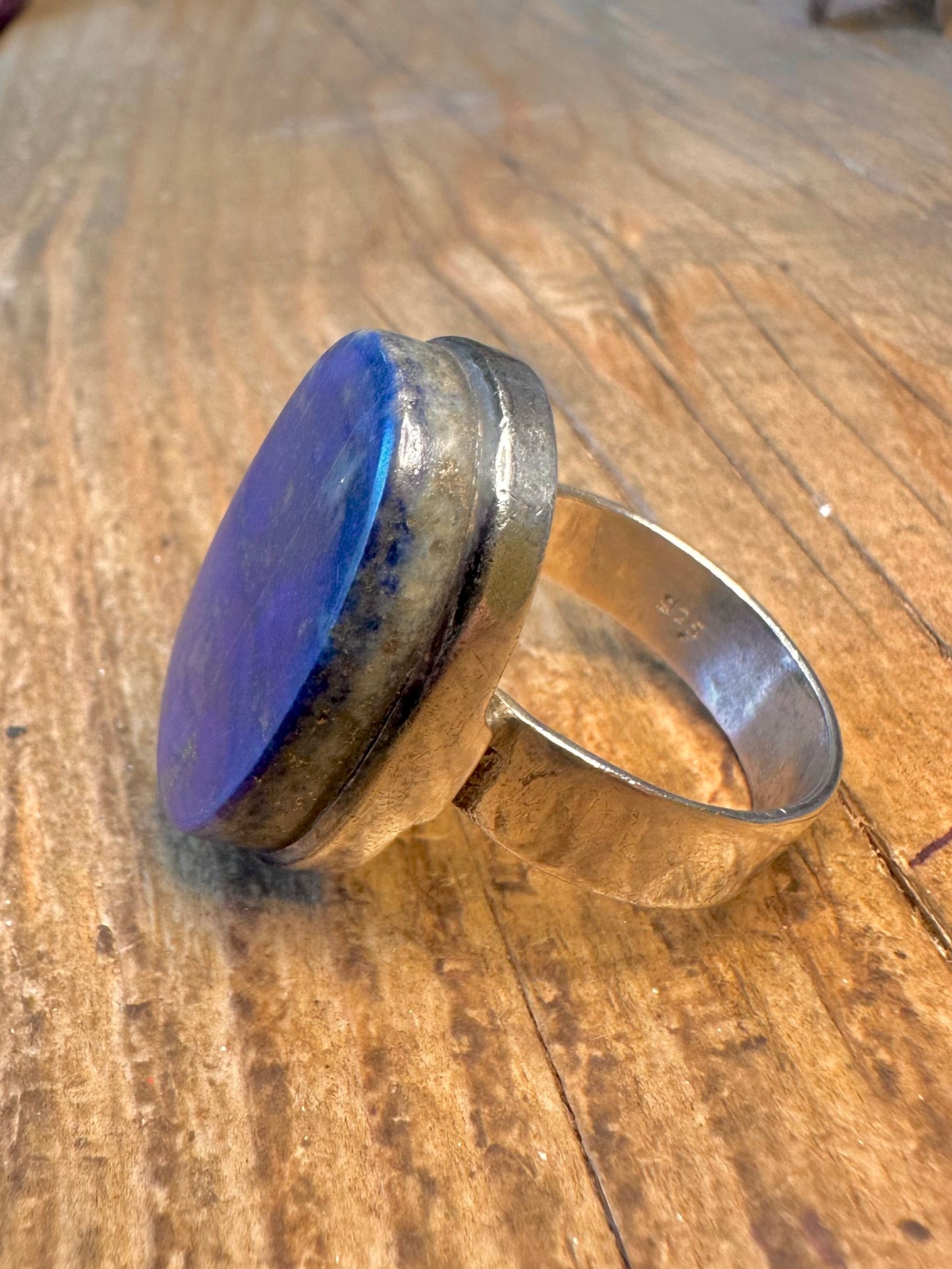 Large Lapis Oval Chunky Band 925 Sterling Silver Size Z+2 Ring