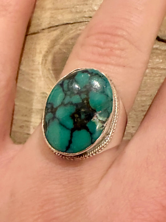 Vintage Turquoise Tribal 925 Silver Size S Ring