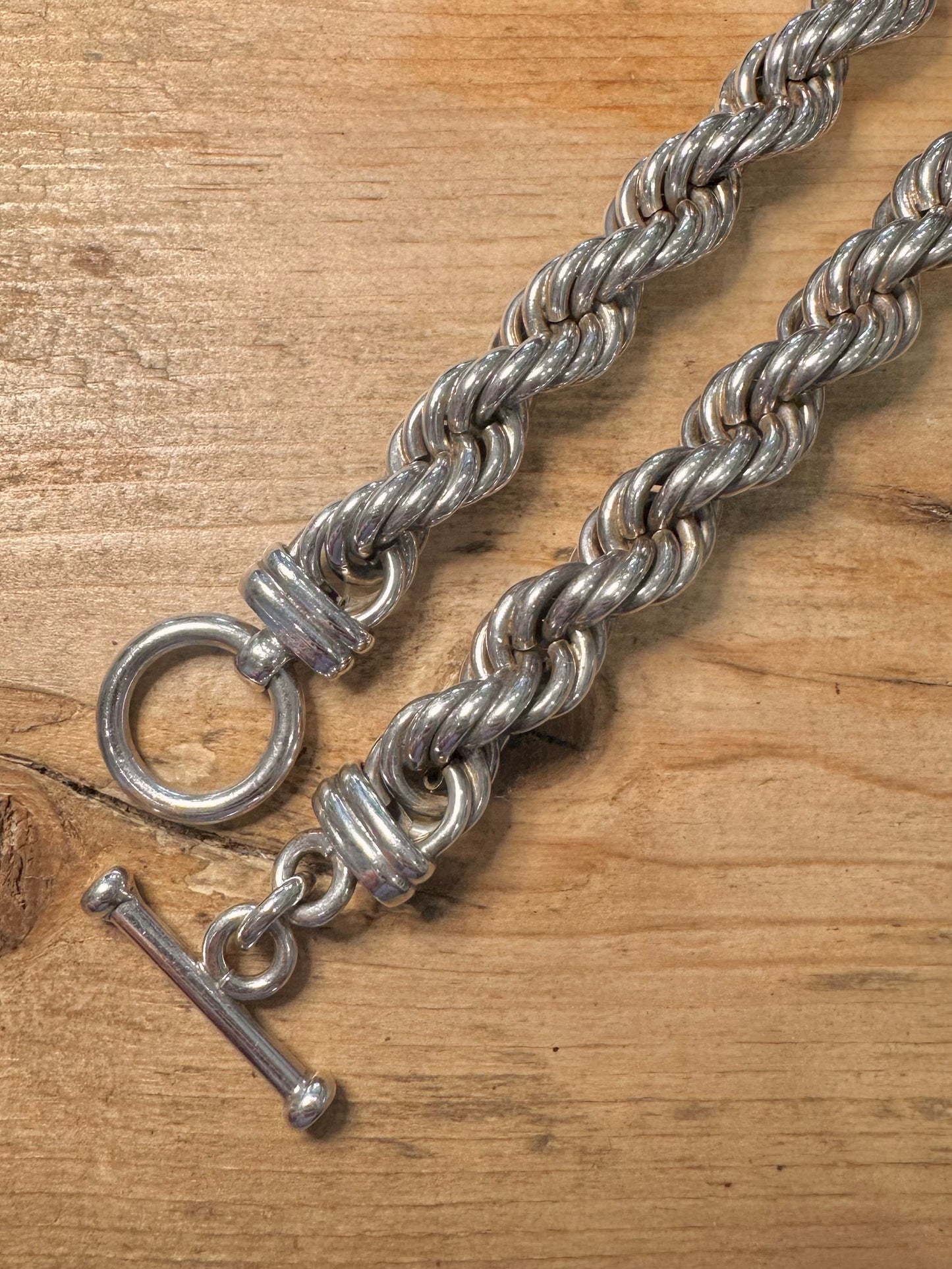 Vintage Chunky Twist Rope T Bar 925 Silver Mexico 18 inch Necklace