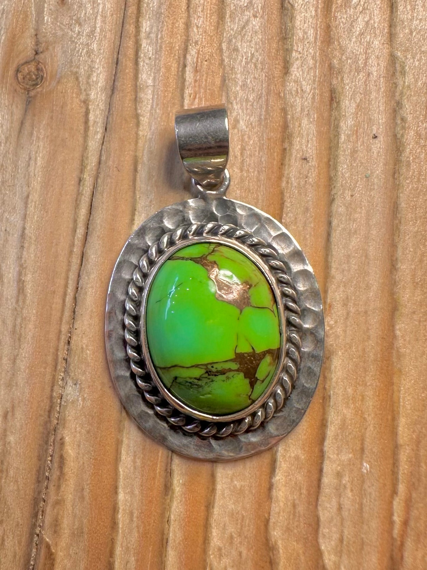 Vintage Green Turquoise Oval 925 Sterling Silver Pendant
