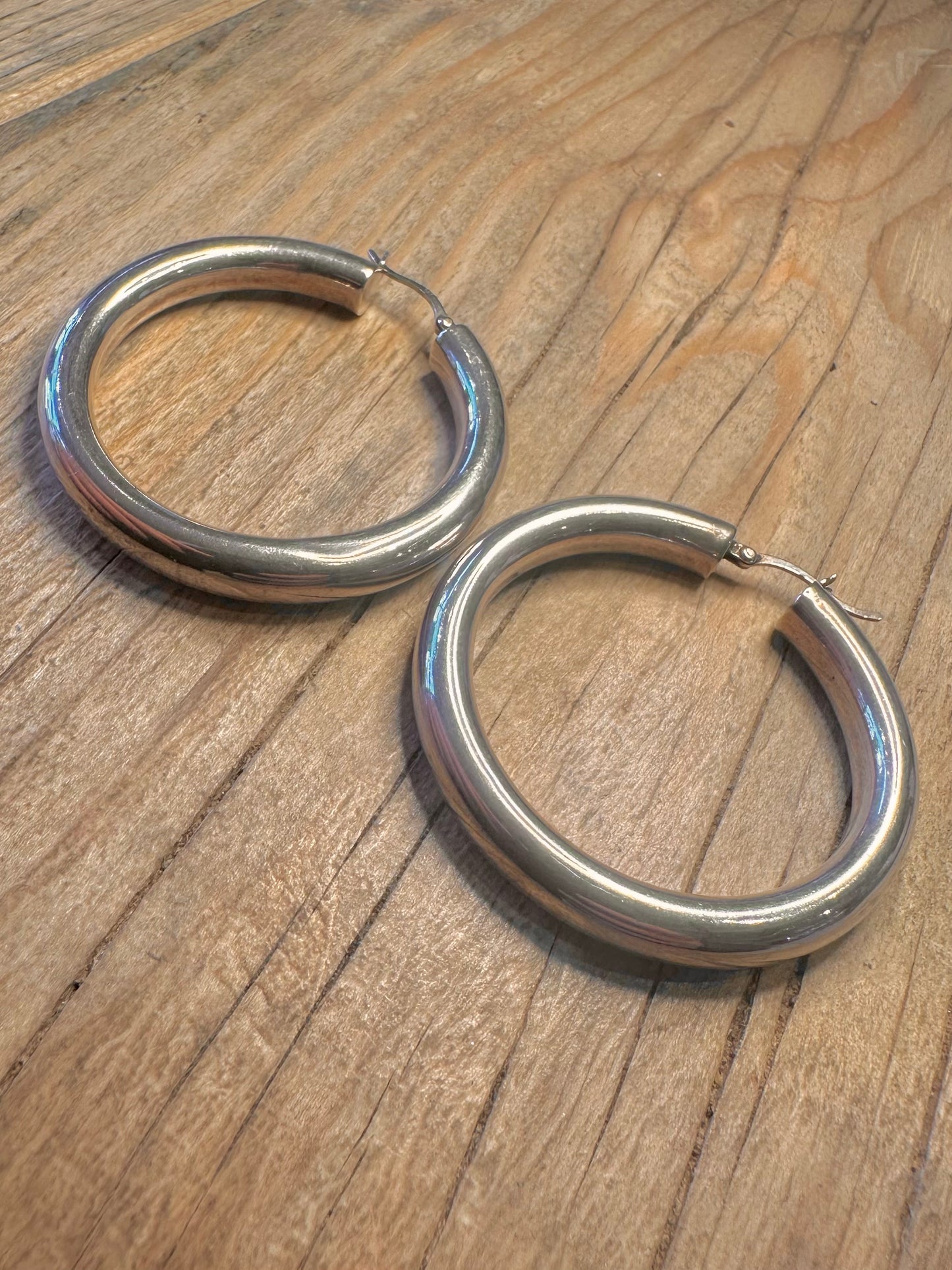 Vintage Chunky Rounded Hoops 925 Sterling Silver Earrings