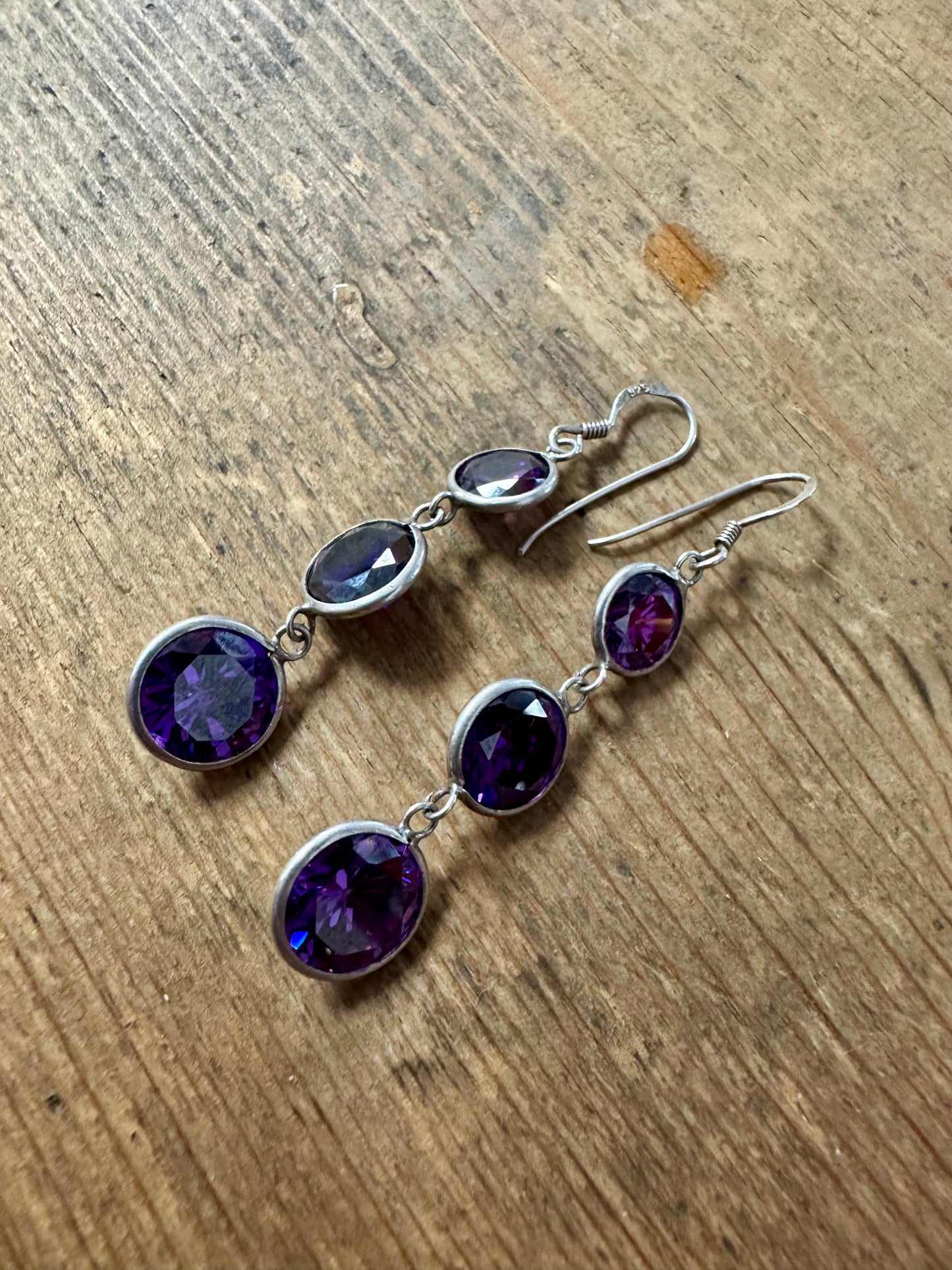Modernist Purple Stone Dangle 925 Silver Earrinfs
