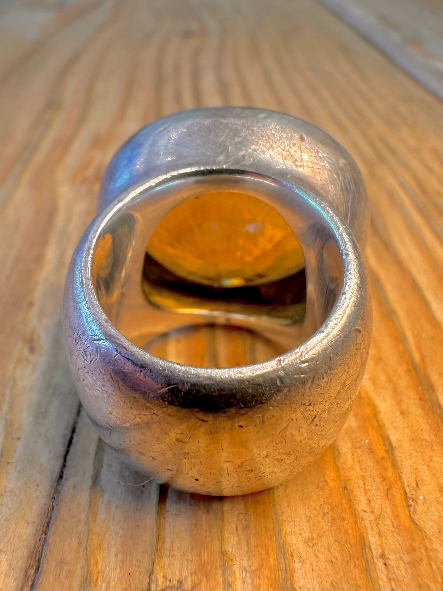 Large Faceted Citrine Heavy Solid 925 Sterling Silver Size L Ring