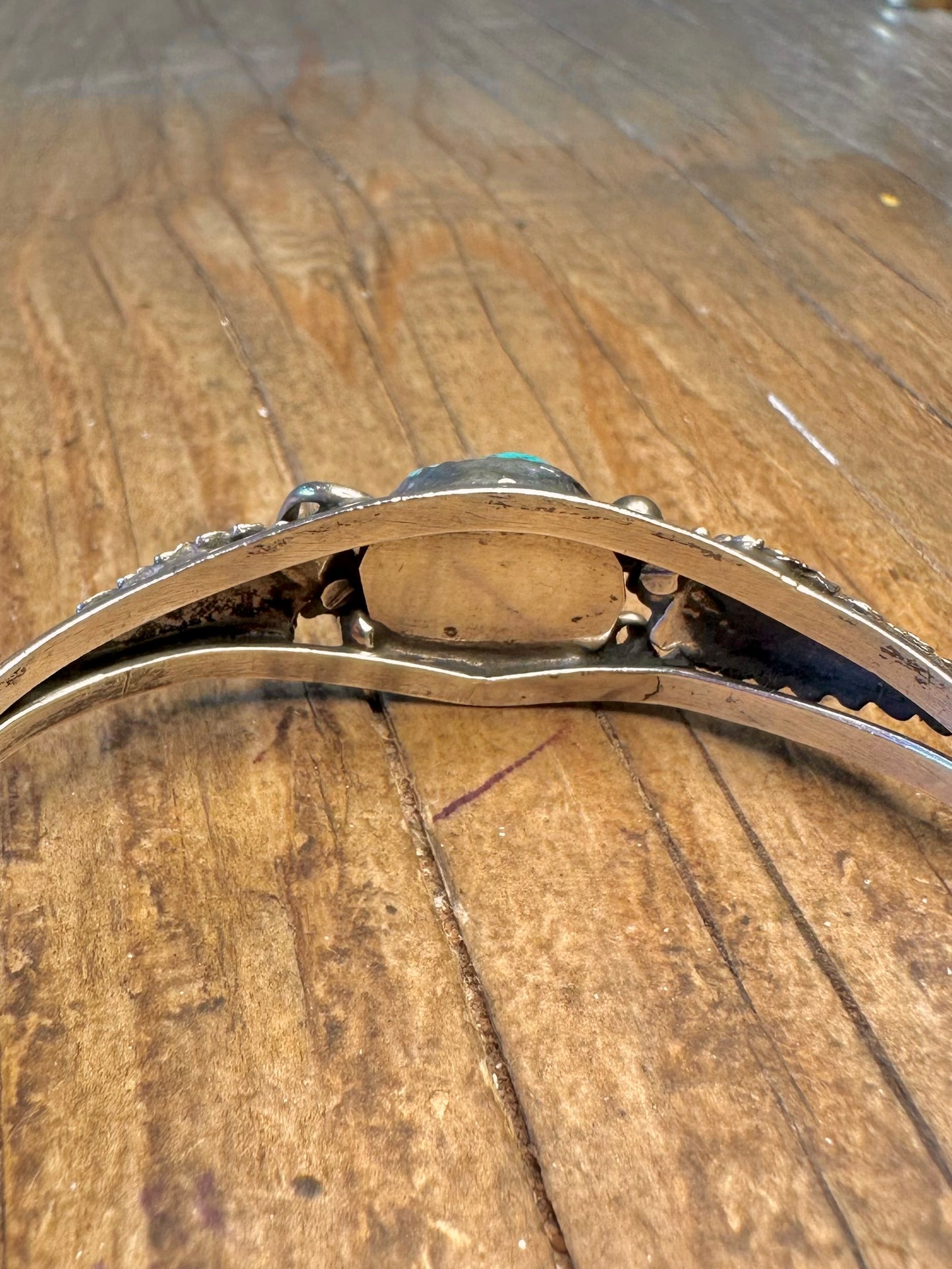 Navajo Turquoise Leaf Floral Silver Cuff Bangle