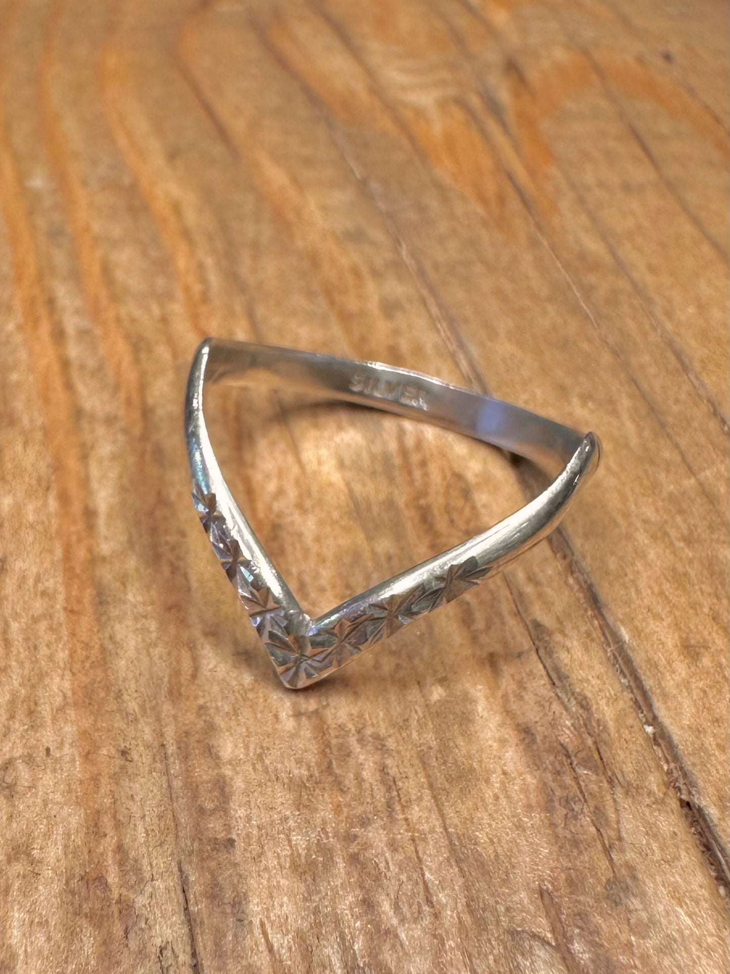 Vintage Engraved Wishbone 925 Sterling Silver Size Q Ring