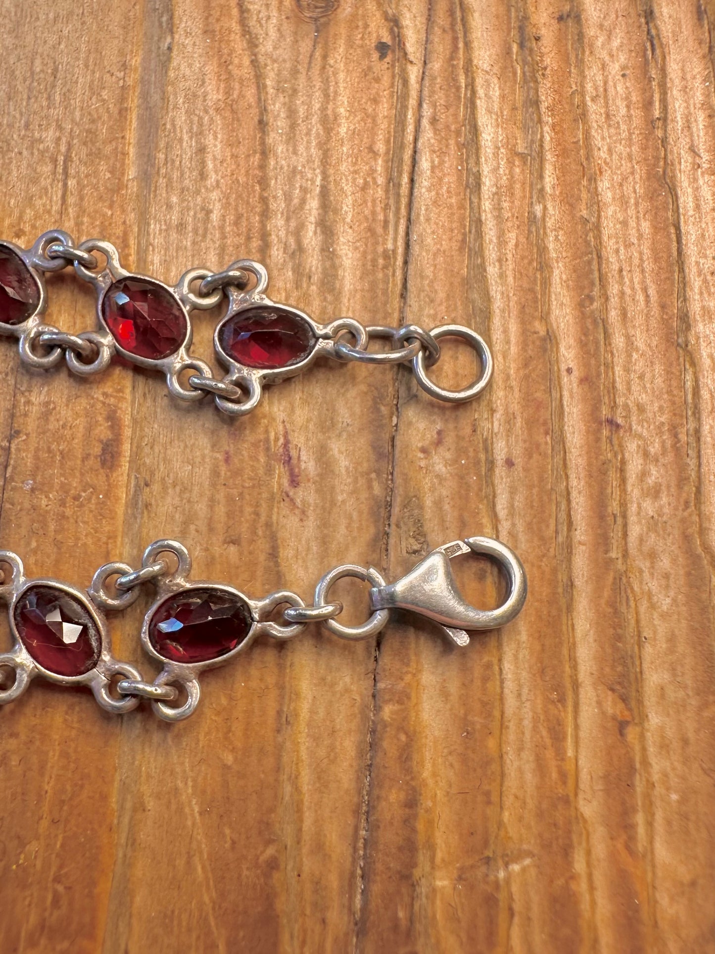 Garnet Red Link 925 Sterling Silver 7.5 inch Bracelet