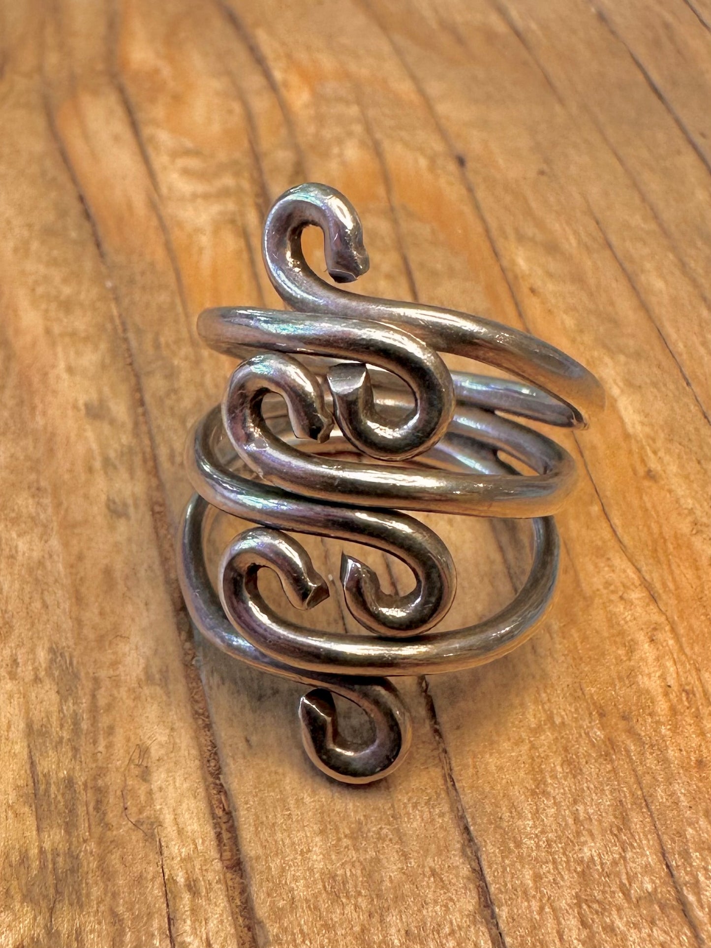 Vintage Swirly Layer 925 Sterling Silver Size P1/2 Ring