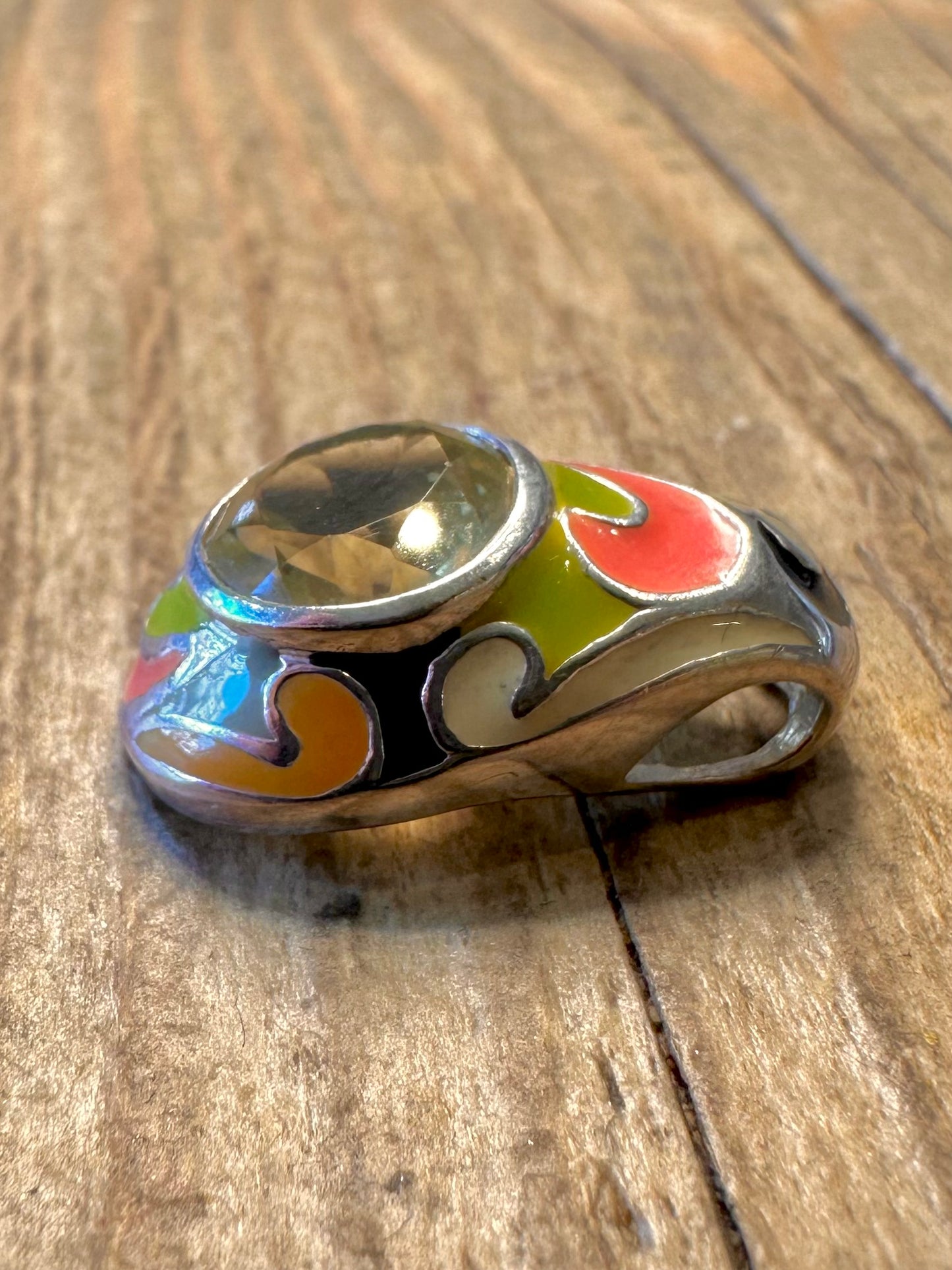 Silberanhänger im modernistischen Stil mit Citrin und farbigem Emaille, 925er Sterlingsilber