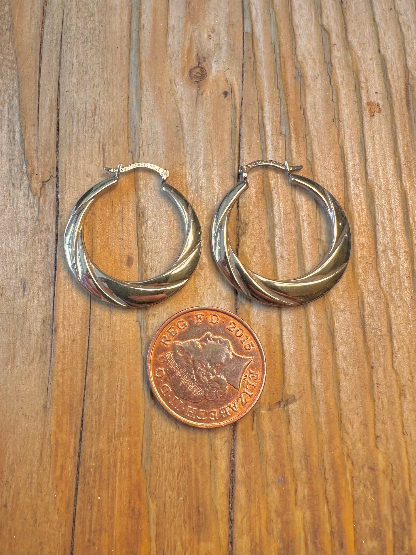 Creole Hoops Stones9ct Gold Bonded 925 Sterling Silver Earrings