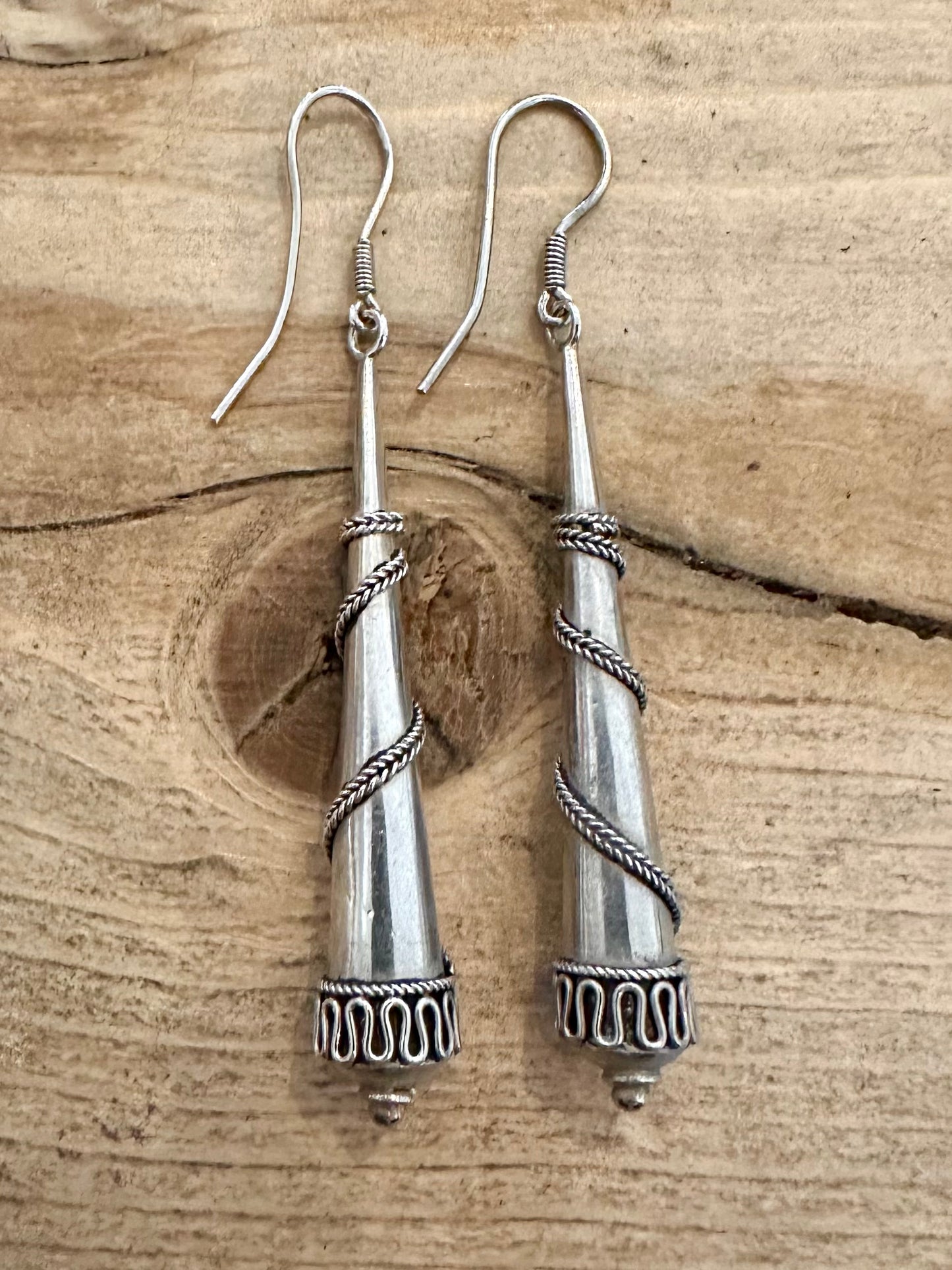 Vintage Tribal Dangle Long 925 Silver Earrings