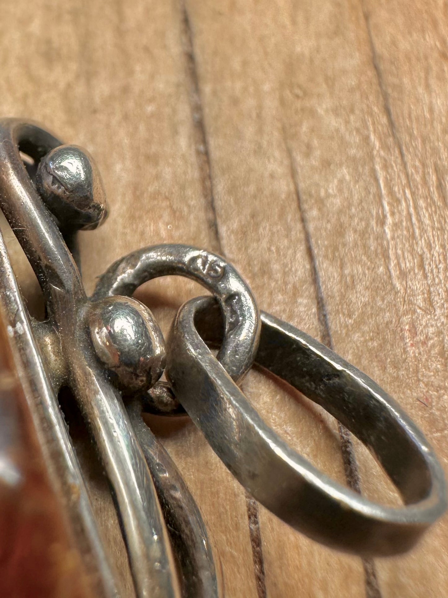 Vintage Large Rectangle Amber 925 Sterling Silver Pendant