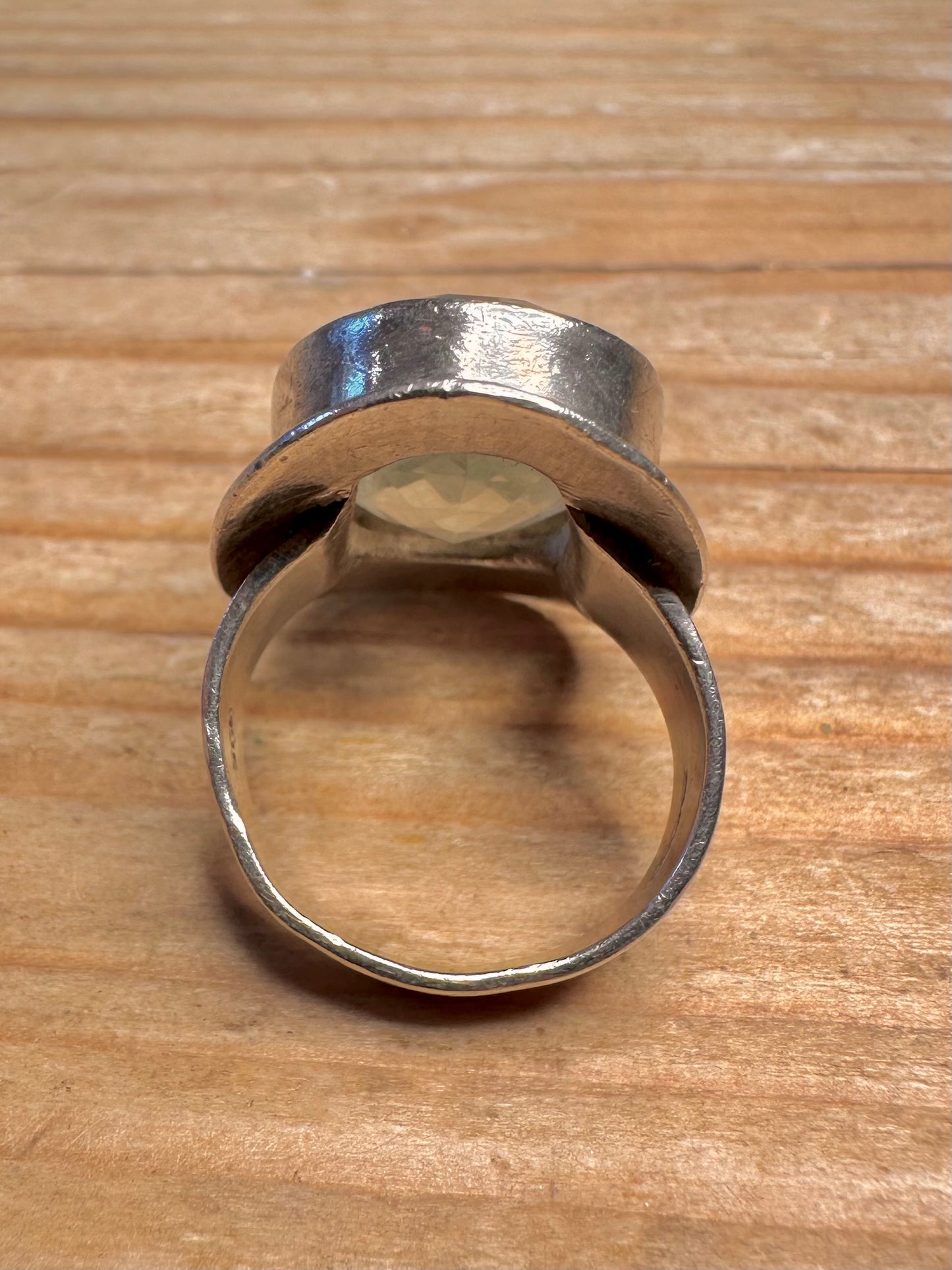 Vintage Faceted Greenish Quarts 925 Sterling Silver Size N Ring