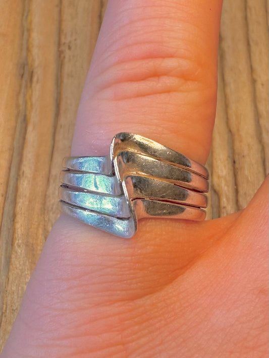 Abstract Layered Twist 925 Sterling Silver Size N Ring