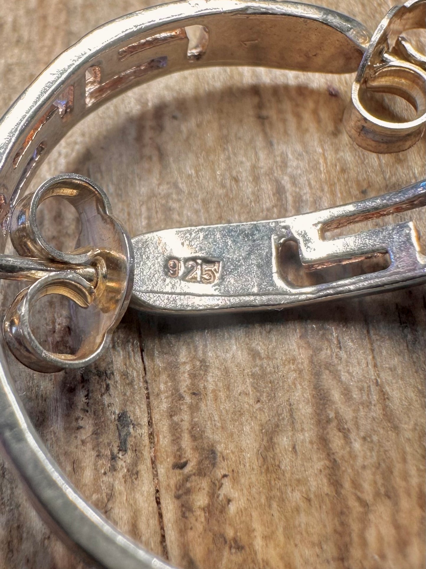 Vintage Greek Key Half Hoops 925 Sterling Silver Earrings