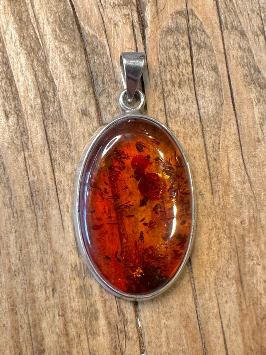 Oval Amber 925 Sterling Silver Pendant