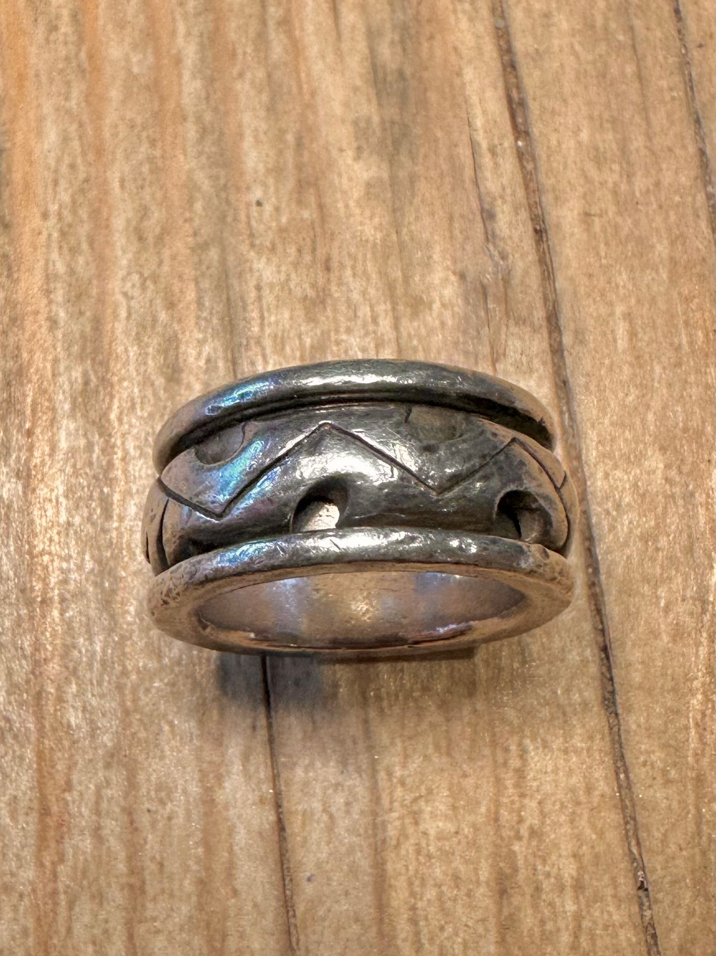 Vintage Chunky Engraved Spinner 925 Sterling Silver Size L1/2 Ring