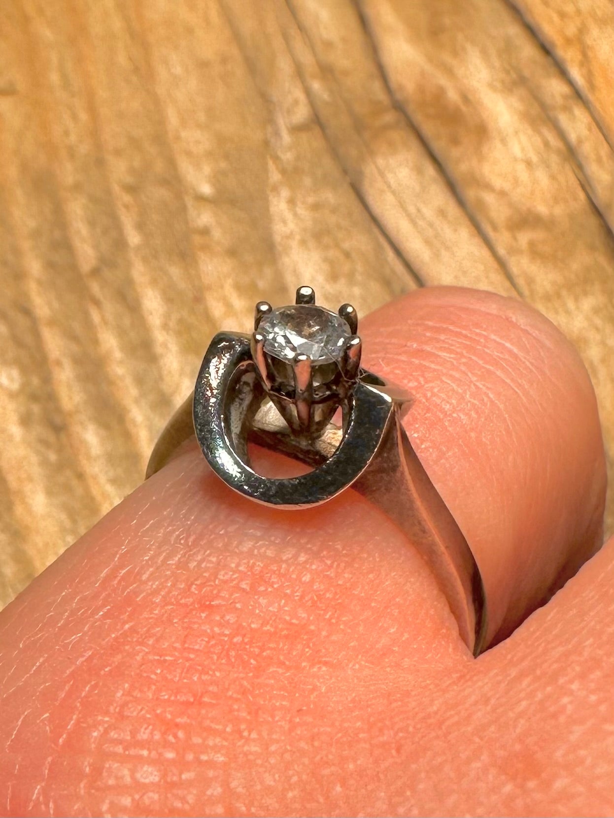 Vintage Scandinavian Style White Stone 925 Sterling Silver Size M Ring