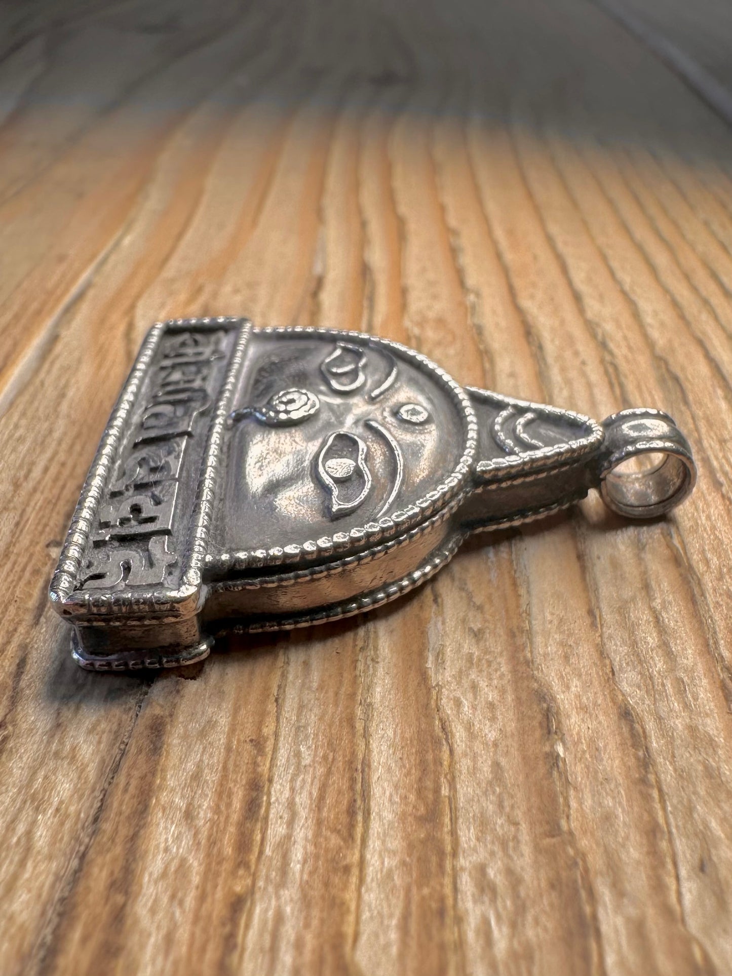 Vintage Buddha Face Triangle 925 Sterling Silver Pendant