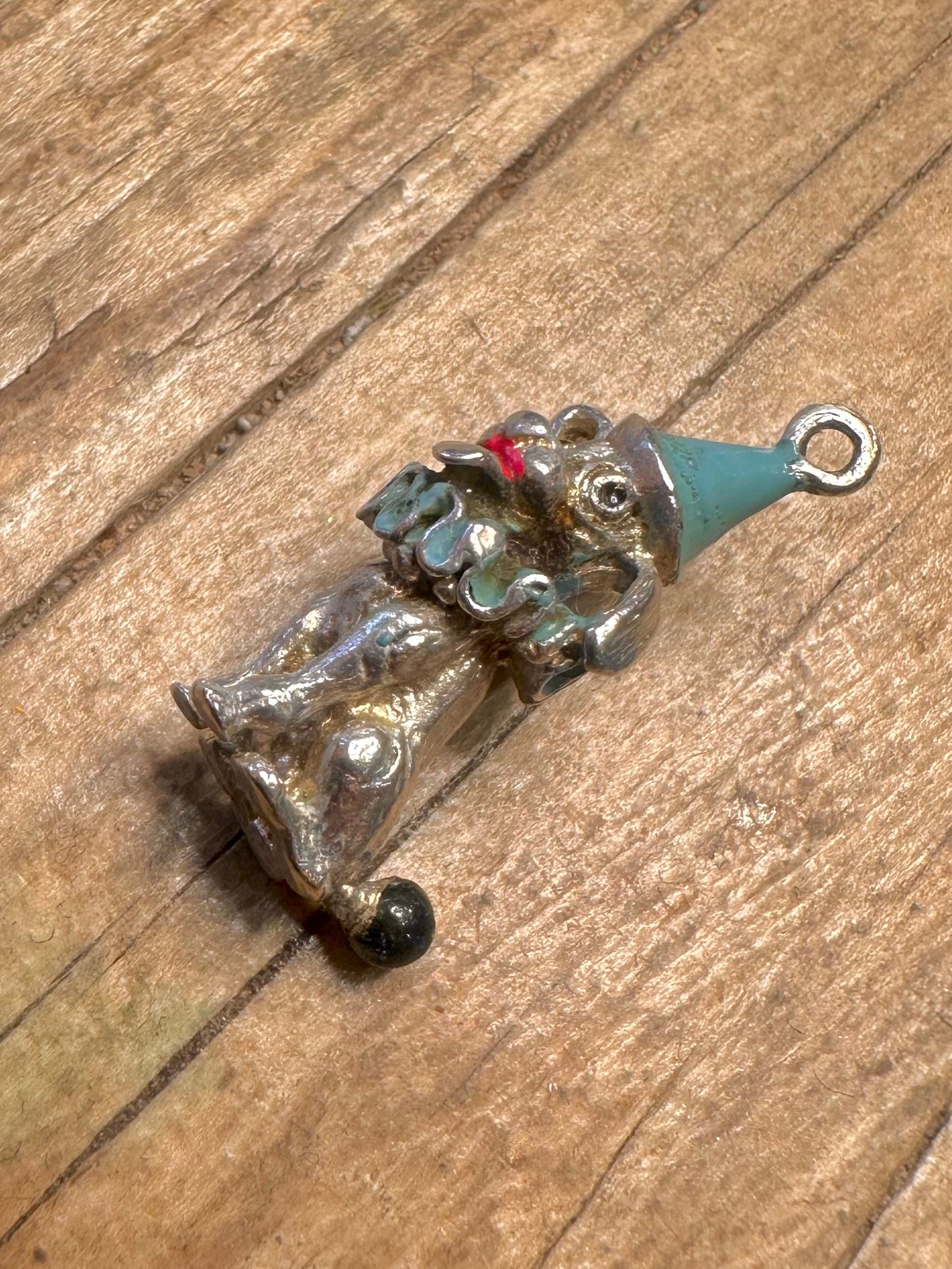 Vintage Enamel Dog Dressed Clown 925 Sterling Silver Charm Pendant