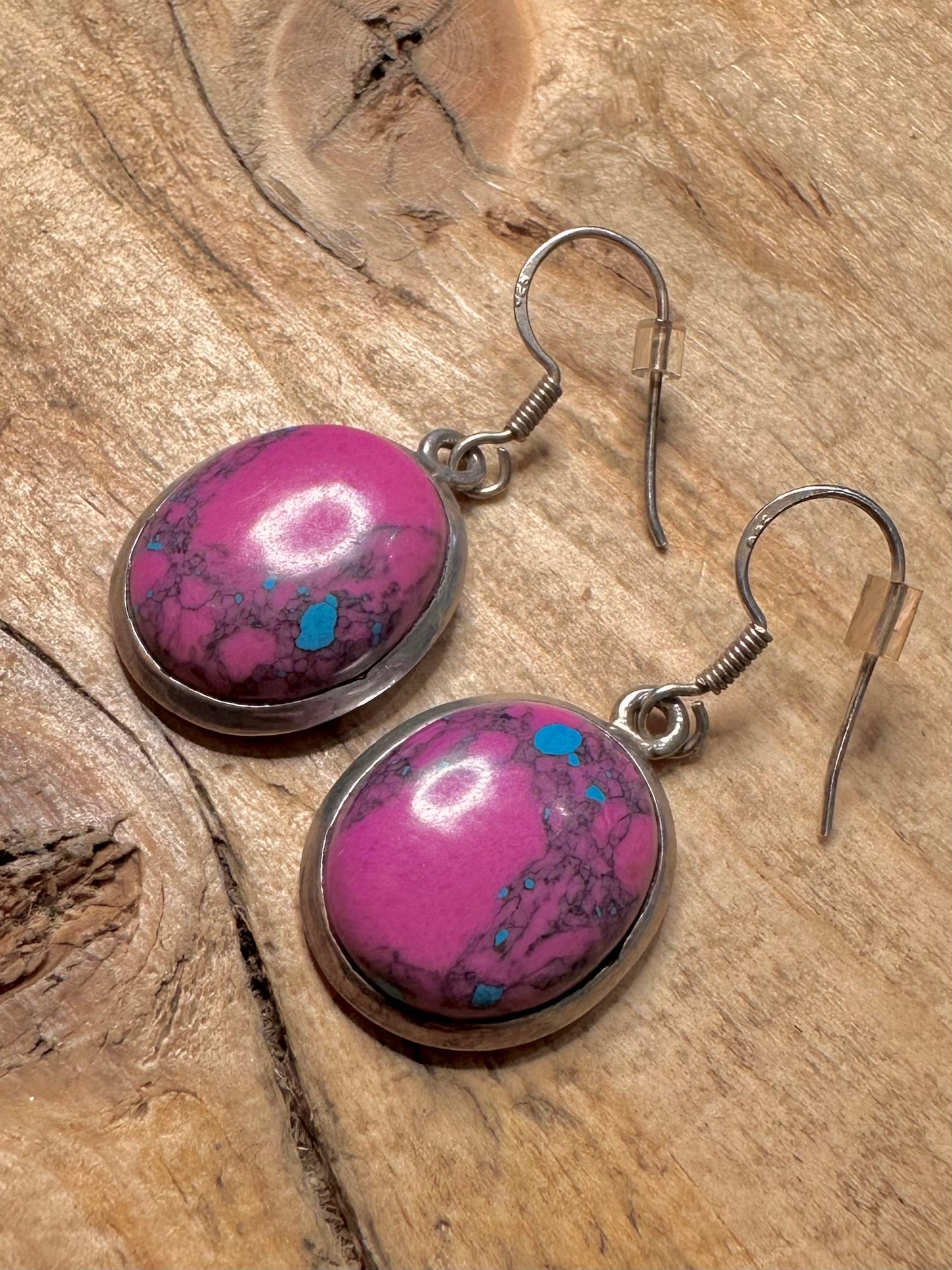 Vintage Purple Turquoise Dangle 925 Silver Earrings