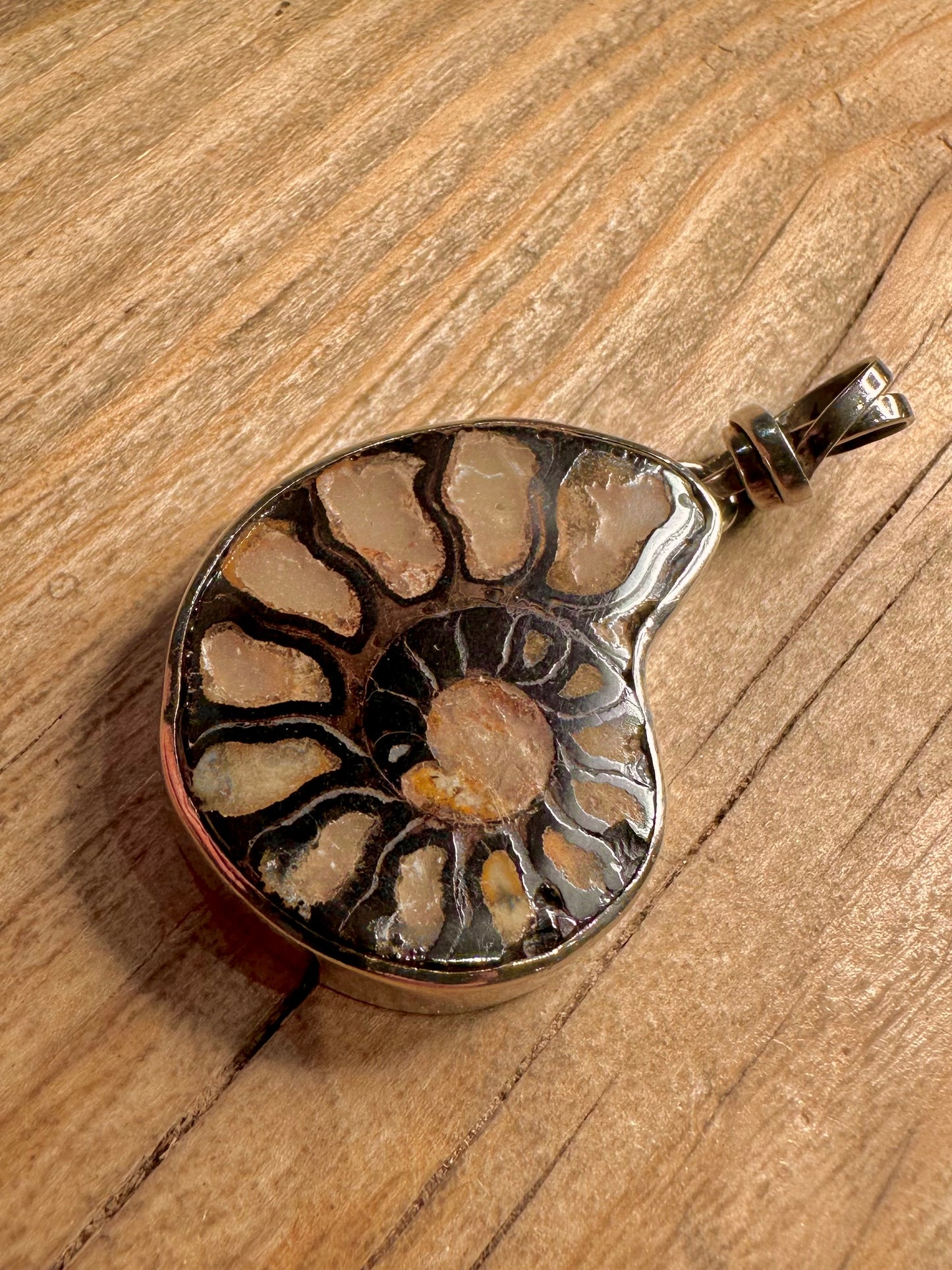 Vintage Ammonite Fossil 925 Sterling Silver Pendant