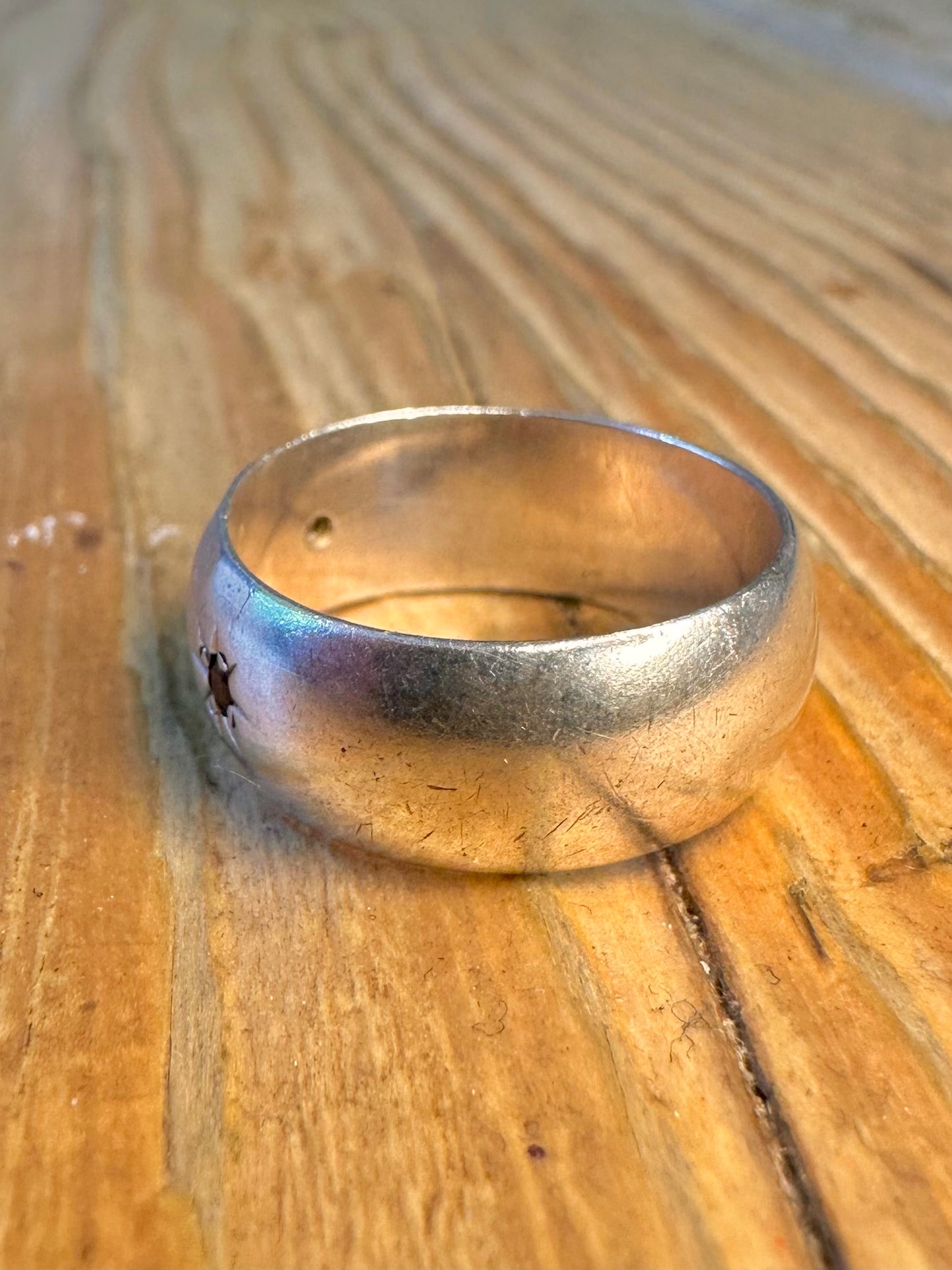 Gypse Style Three Garnet Band 925 Sterling Silver Size O Ring