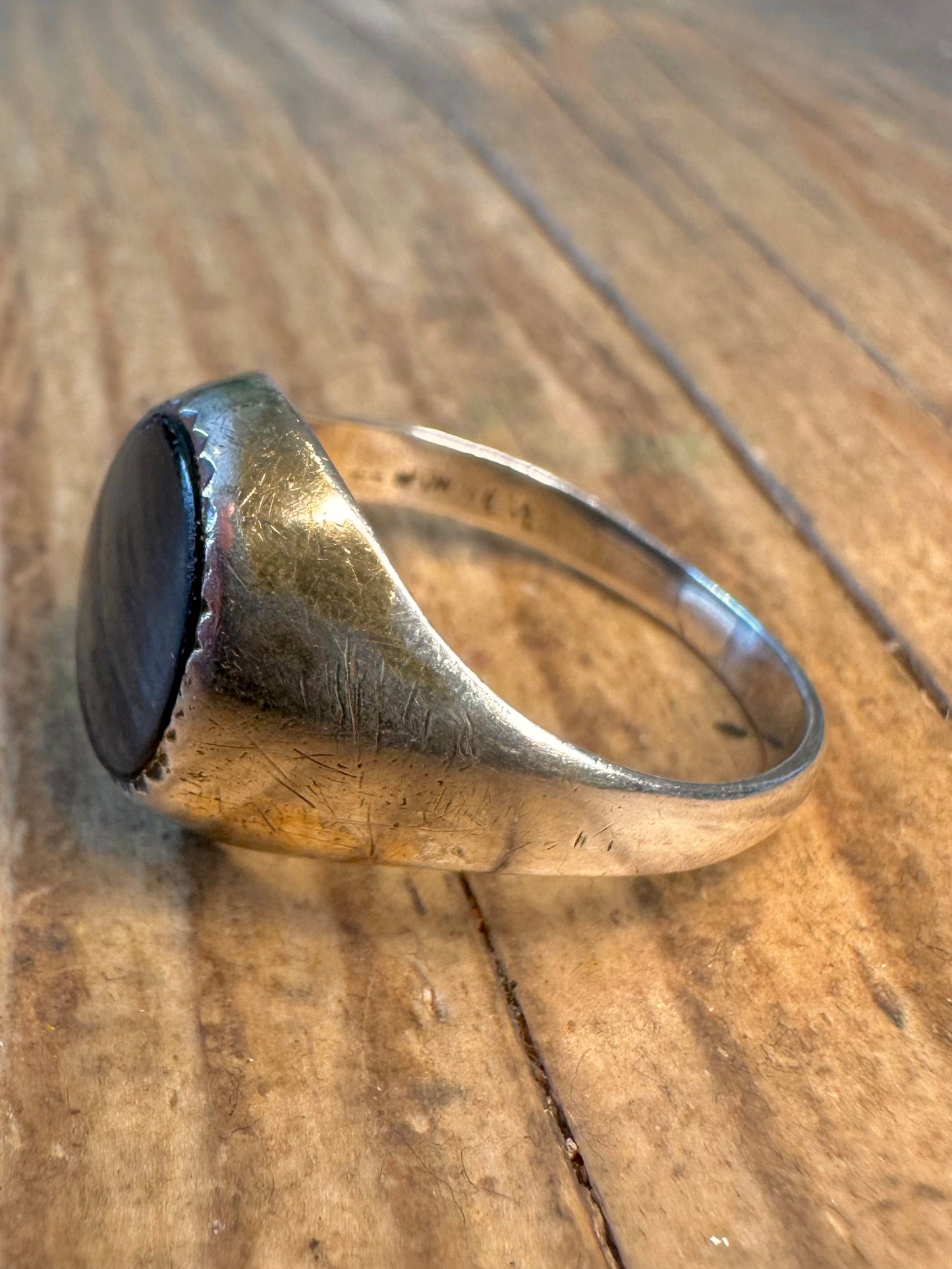 Onyx Signet Gold on 925 Sterling Silver Size W Ring