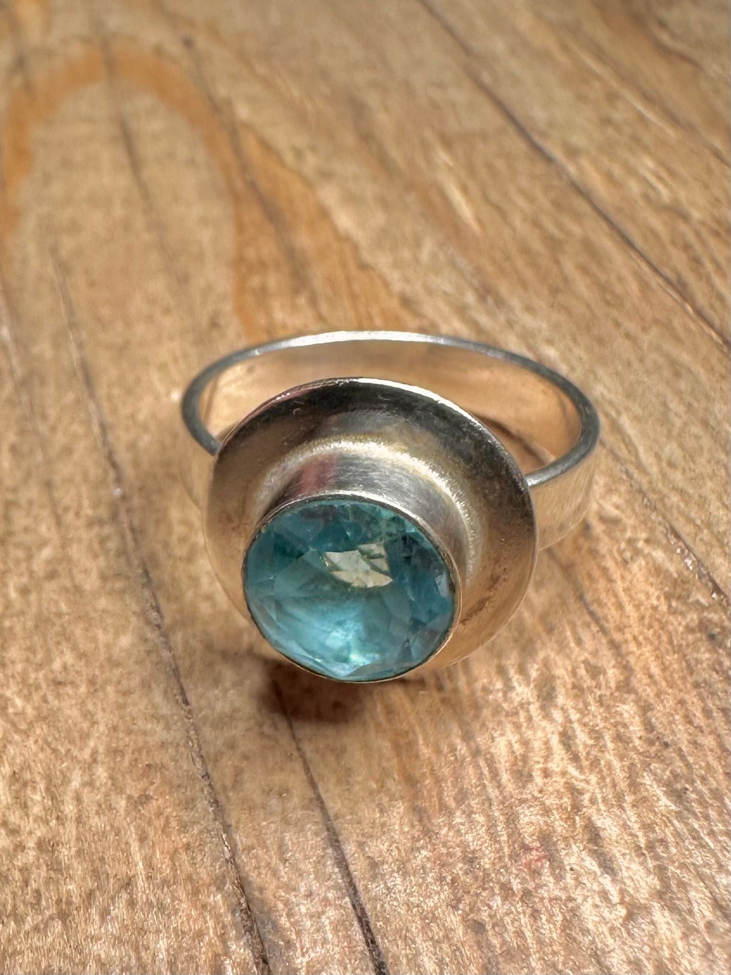 Abstract Blue Stone 925 Sterling Silver Size N Ring