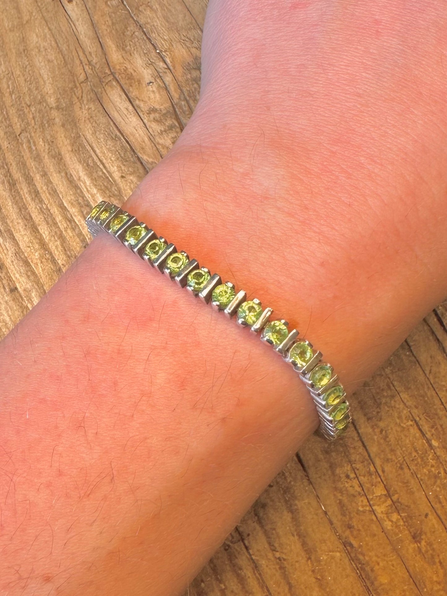 Peridot Tennis 925 Sterling Silver 7.5 inch Bracelet
