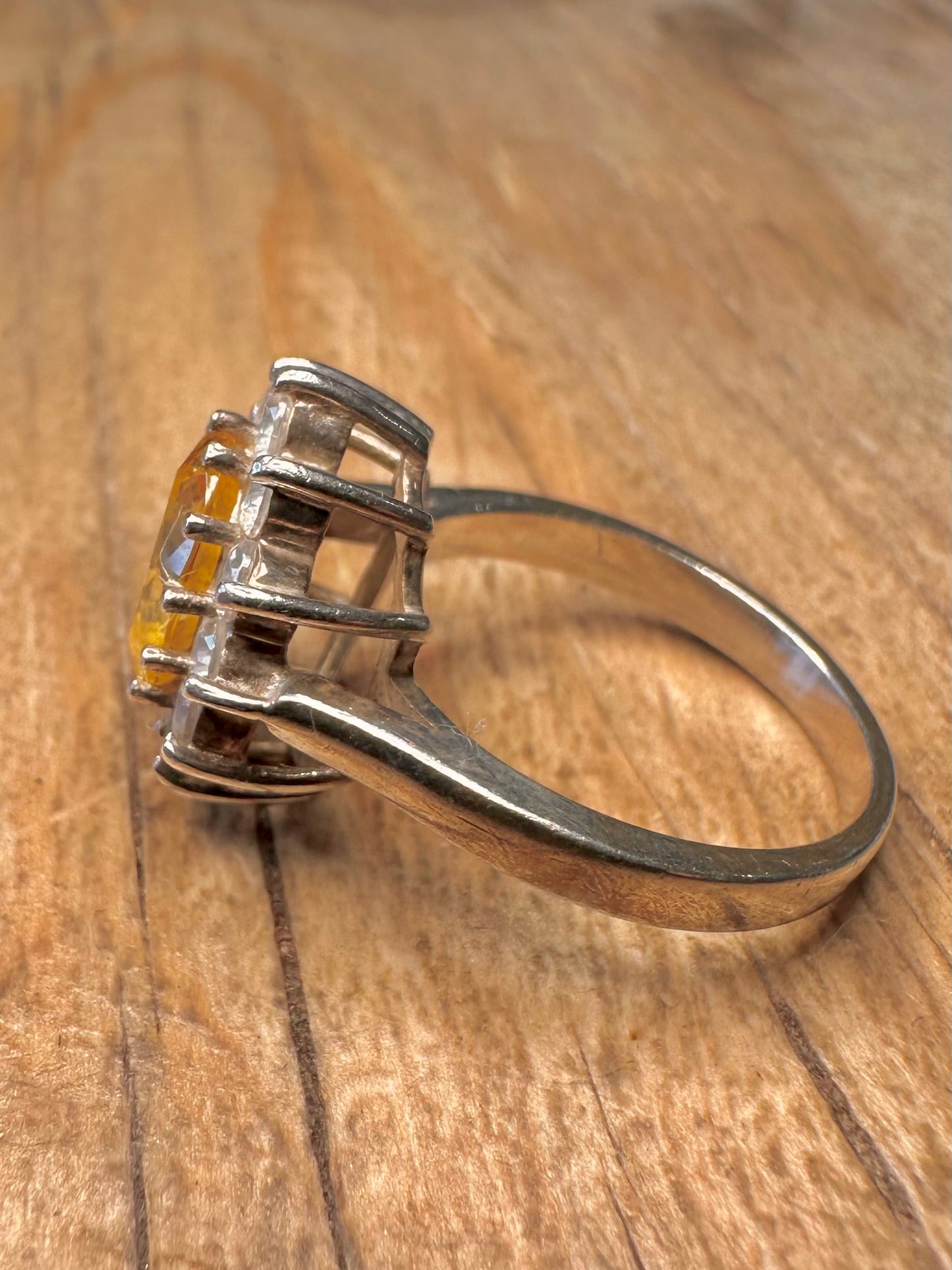 Vintage Yellow and White CZ 925 Sterling Silver Size M Ring