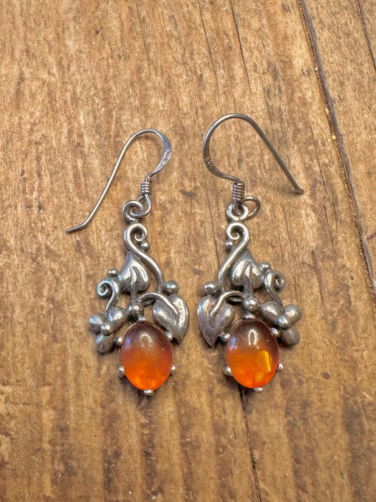 Art Deco Style Amber Leaf Design 925 Sterling Silver Earrings