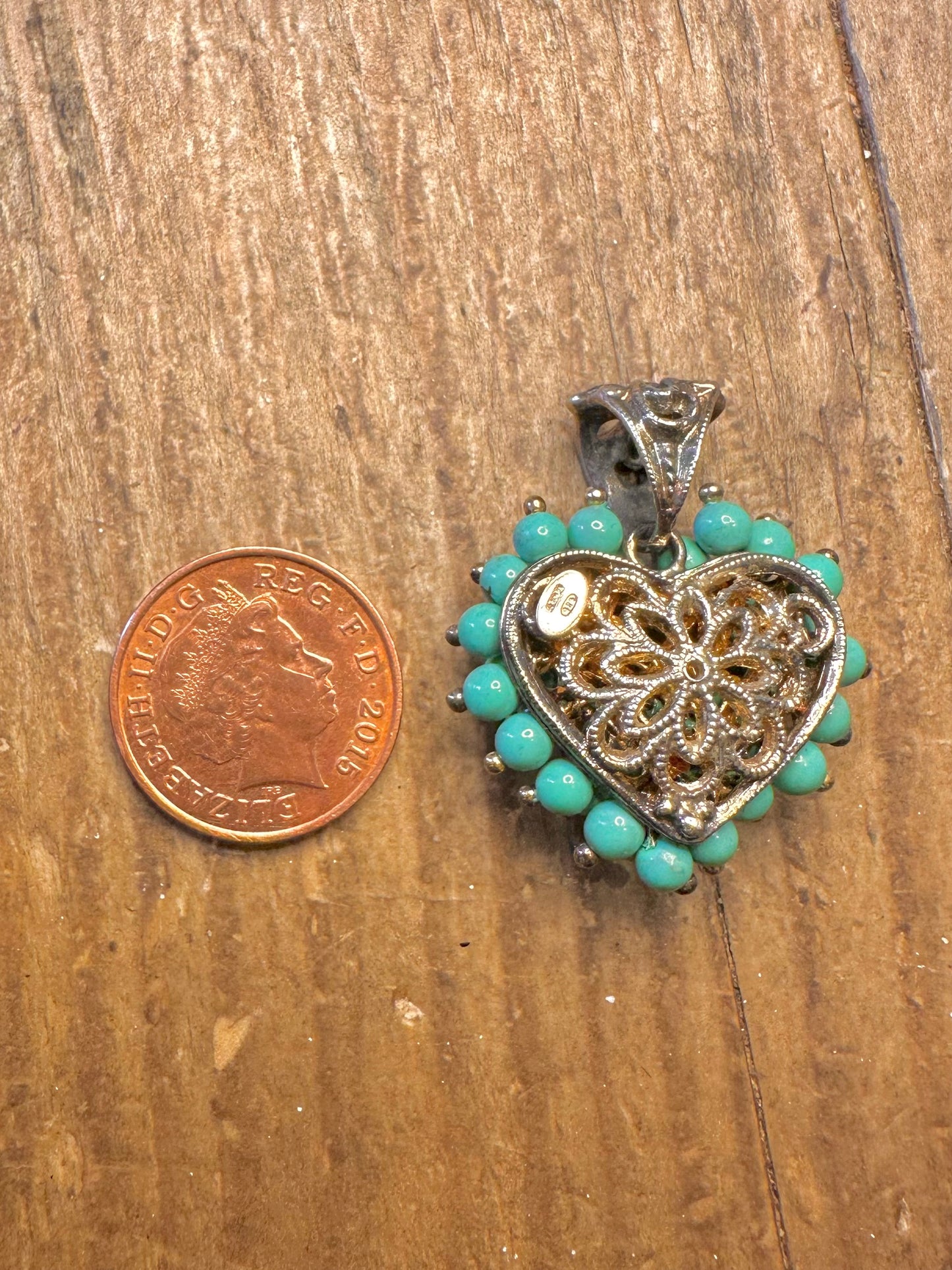 Turquoise Heart Shaped Flower Italy 925 Sterling Silver Pendant