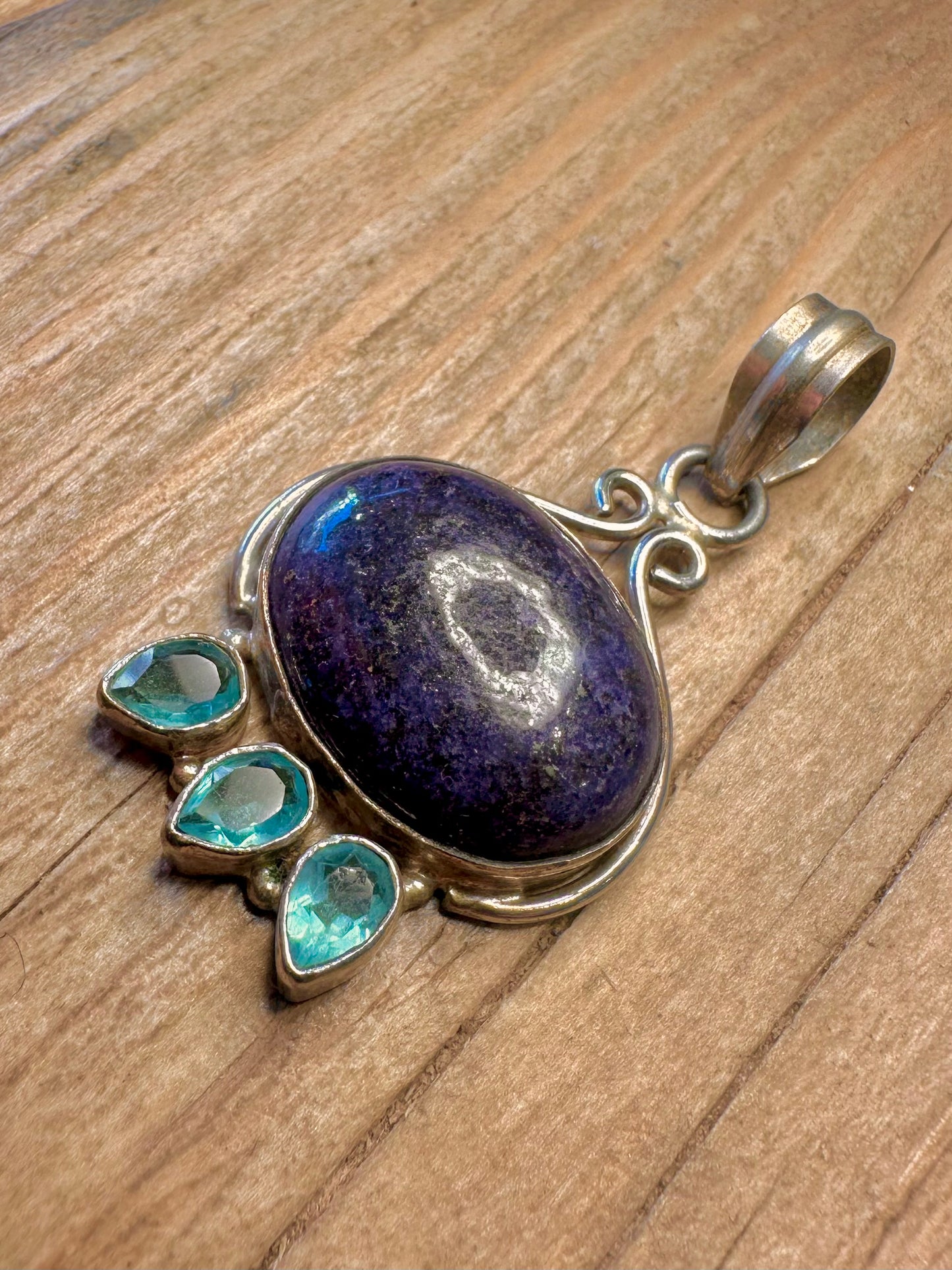 Vintage Lapis Blue Topaz 925 Sterling Silver Pendant