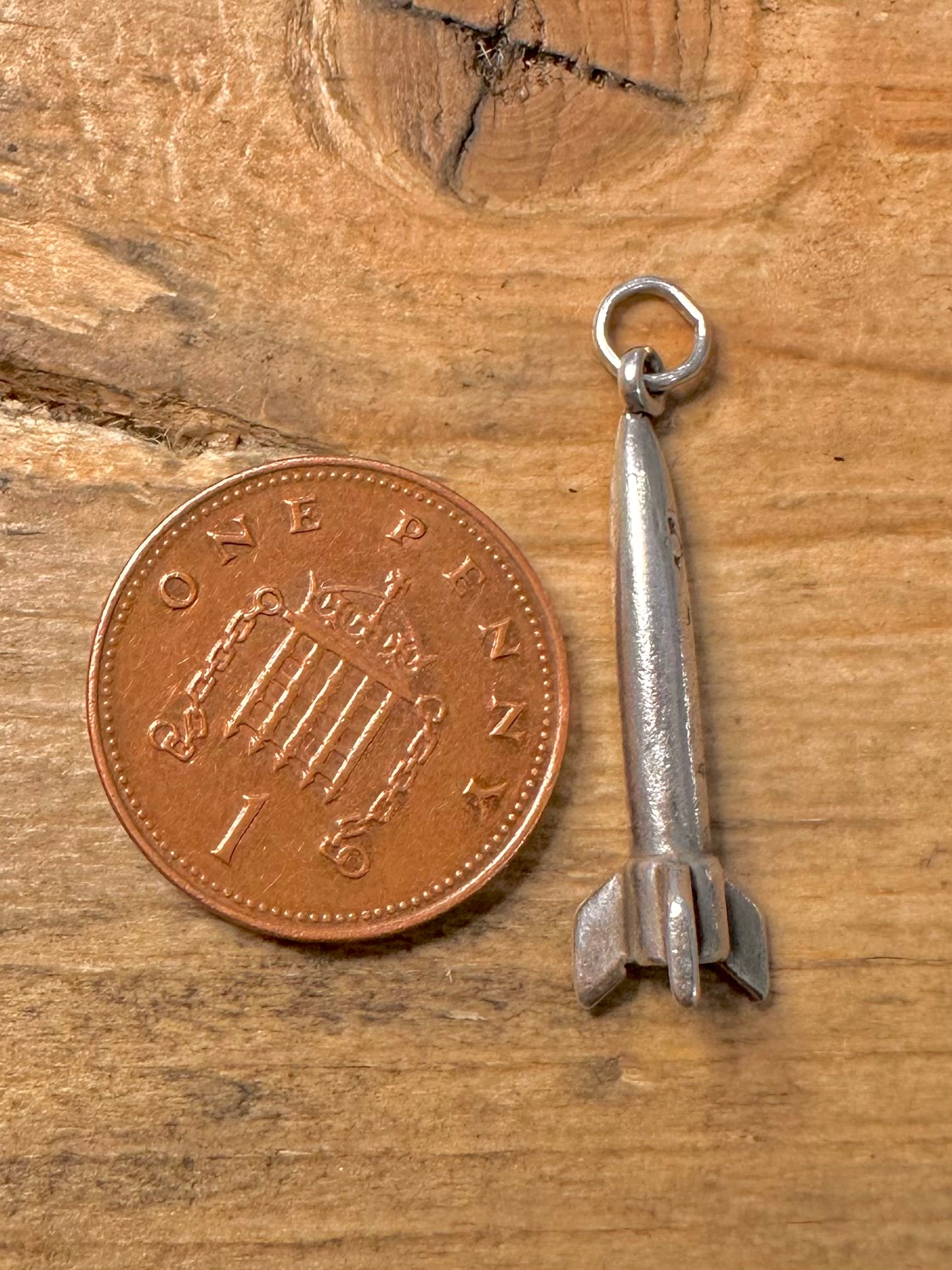 Vintage Rocket Spaceship 925 Silver Charm Pendant