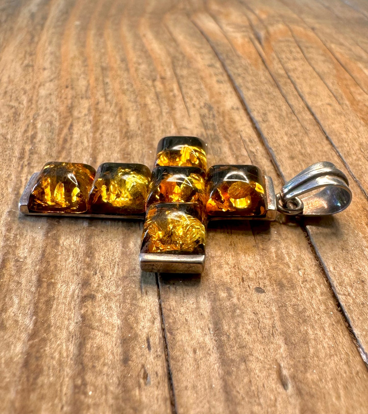 Baltic Amber Cross 925 Sterling Silver Pendant