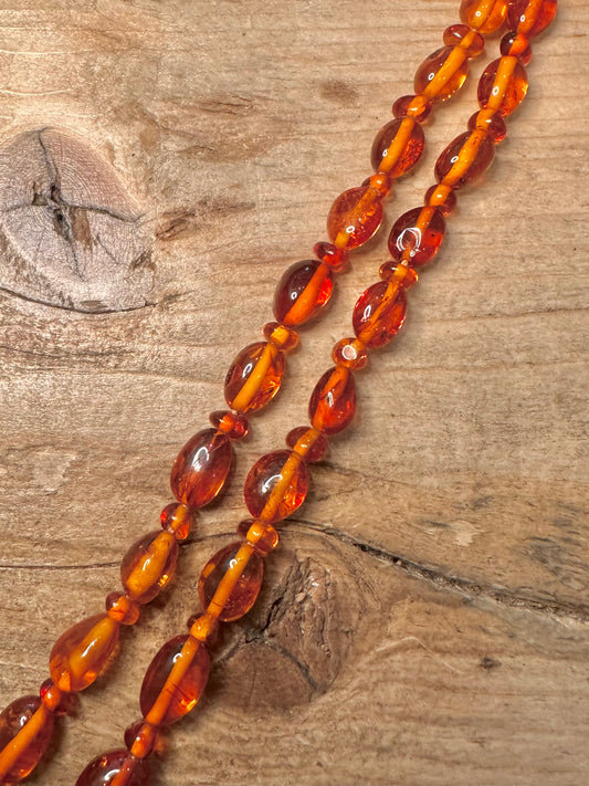 Vintage Amber Bead 925 Silver Clasp String 16 inch Necklace
