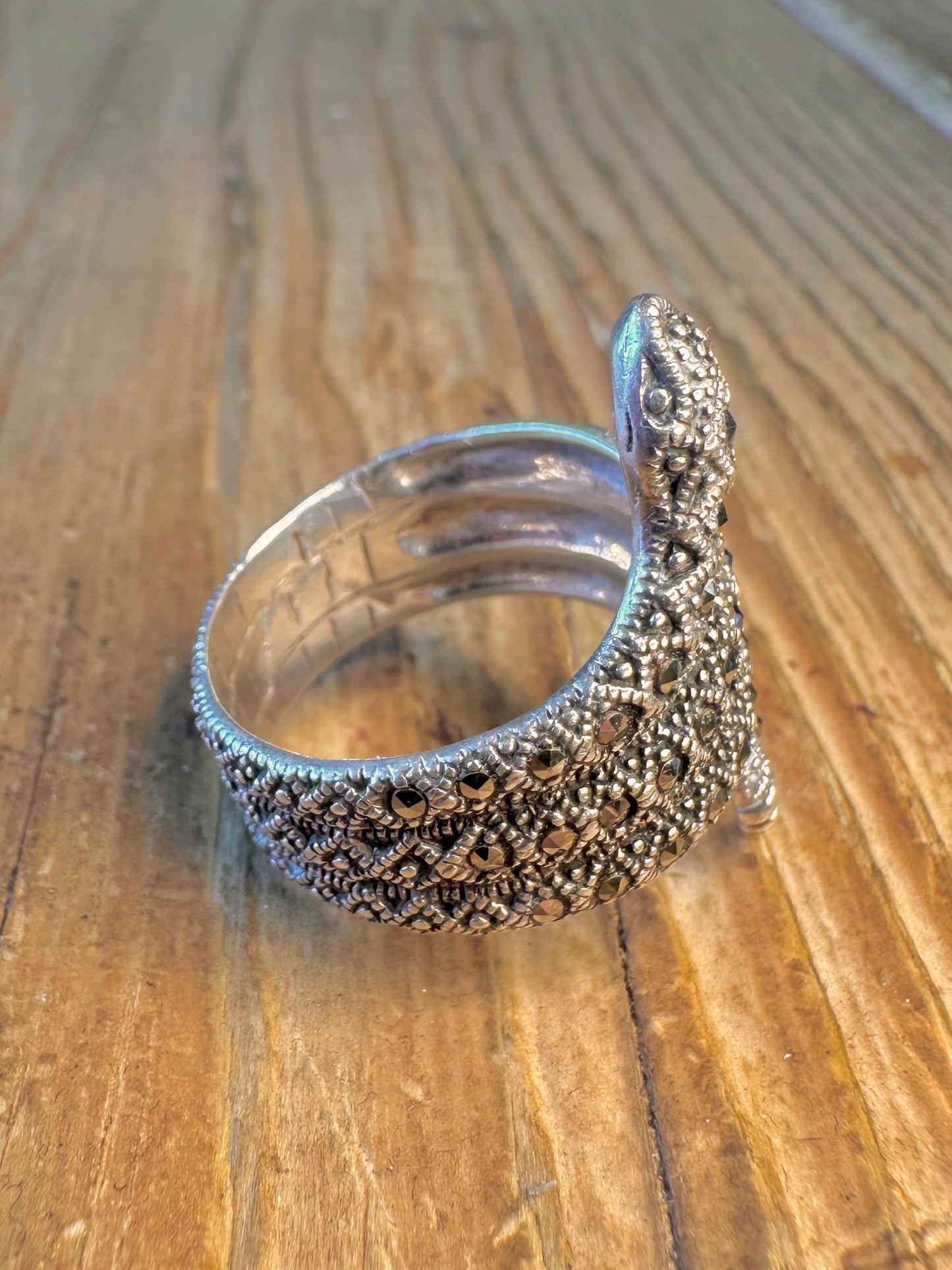 Marcasite Coiled Snake 925 Sterling Silver Size S1/2 Ring