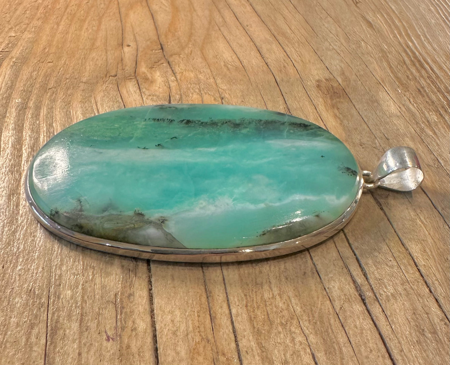 Vintage Large Blue Chrysoprase 925 Sterling Silver Pendant