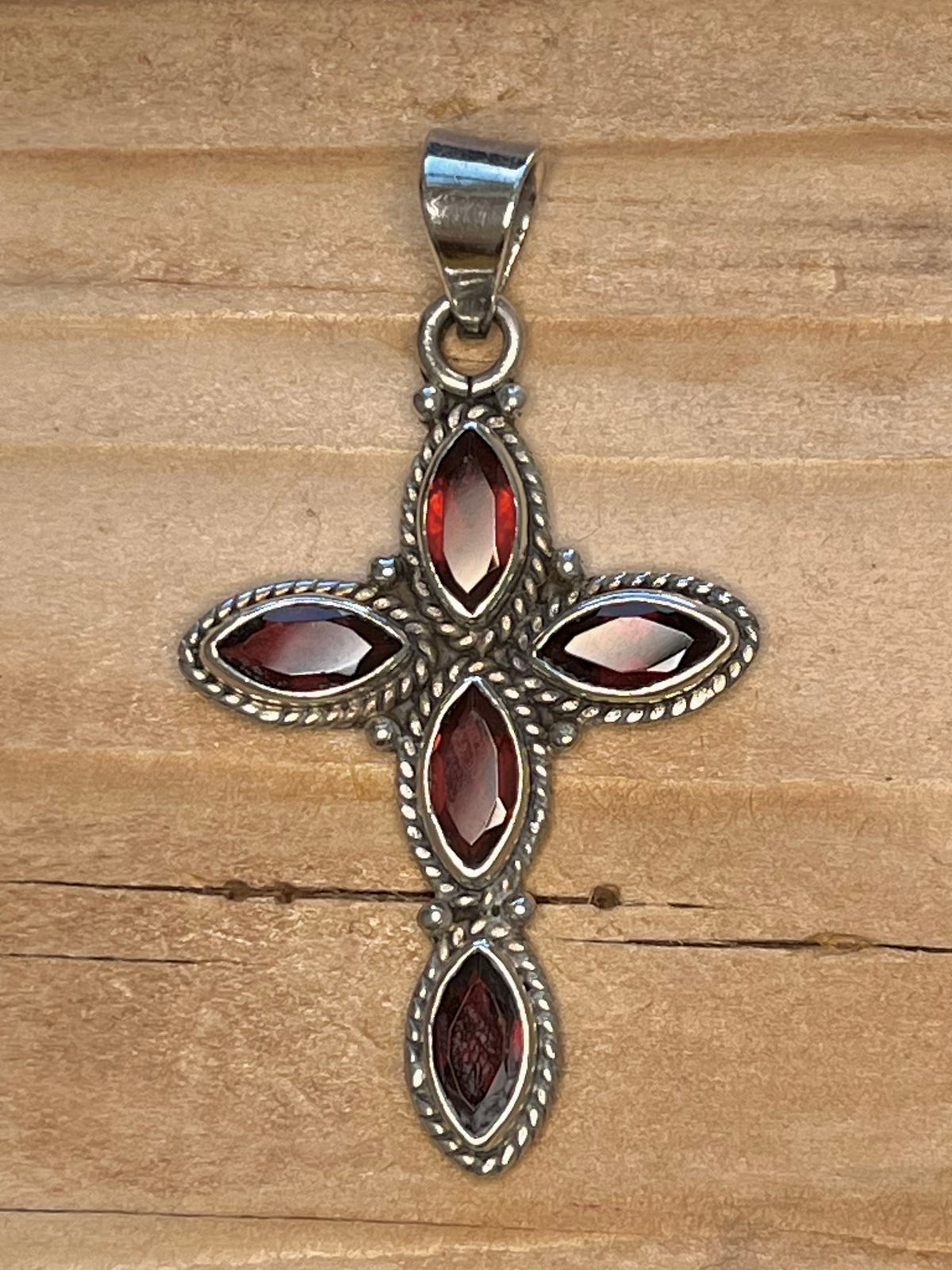Garnet Cross 925 Sterling Silver Pendant