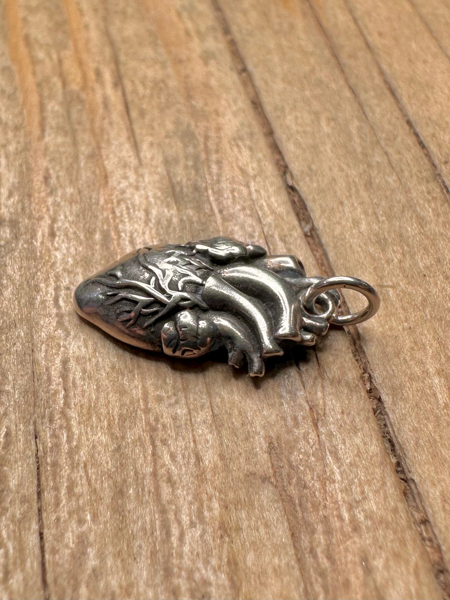 Vintage Anatomical Heart 925 Sterling Silver Pendant