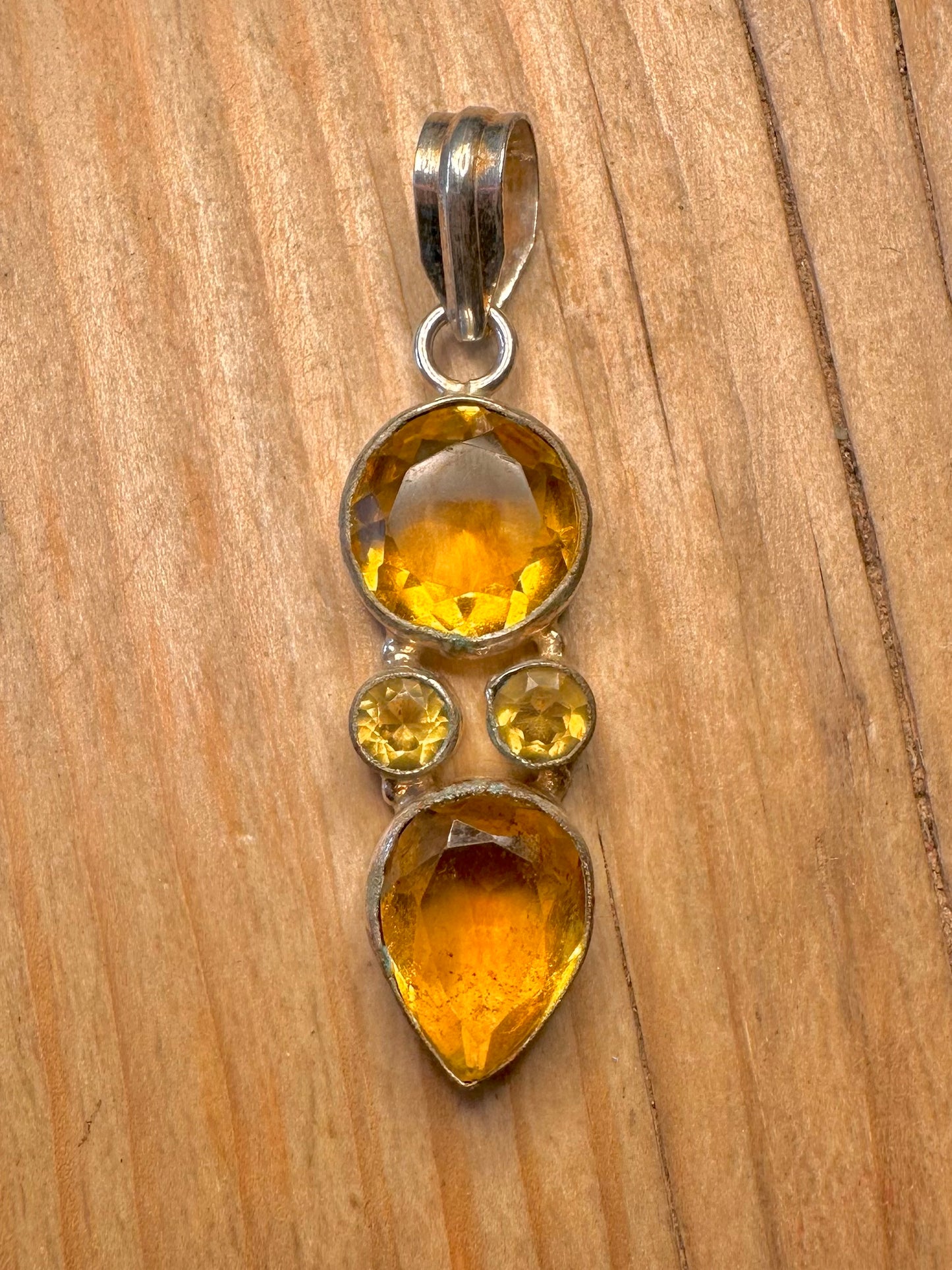 Vintage Orange Yellow Citrine 925 Sterling Silver Pendant