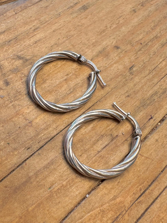 Twisted Hoops 925 Sterling Silver Earrings