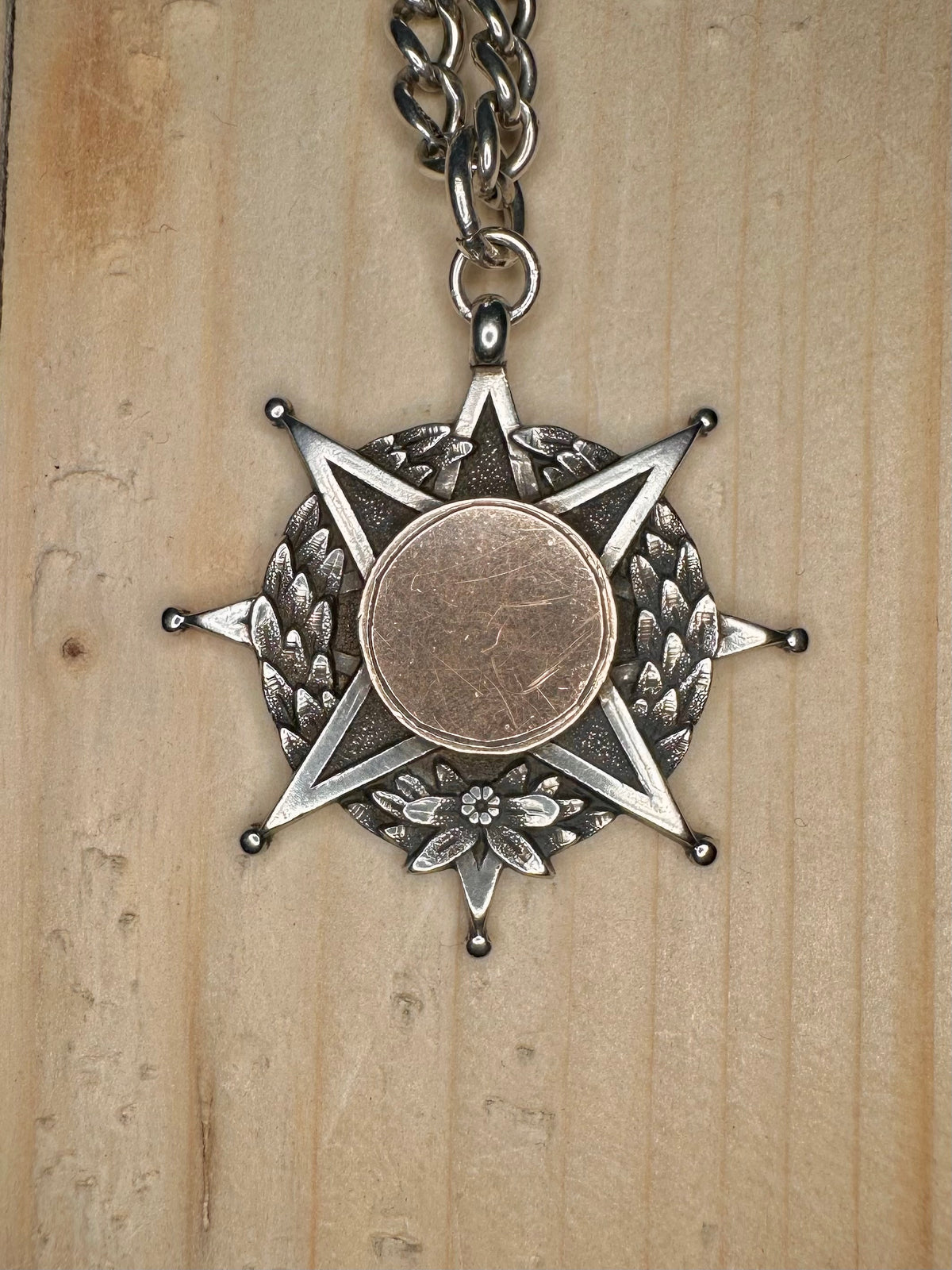 Star & Laurel Fob Medal 1967 Maker WJD Hallmarked 925 Sterling Silver 20.25 inch Pendant Necklace
