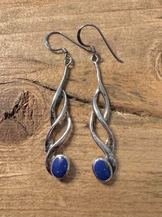 Vintage Lapis Dangle Twist 925 Silver Earrings