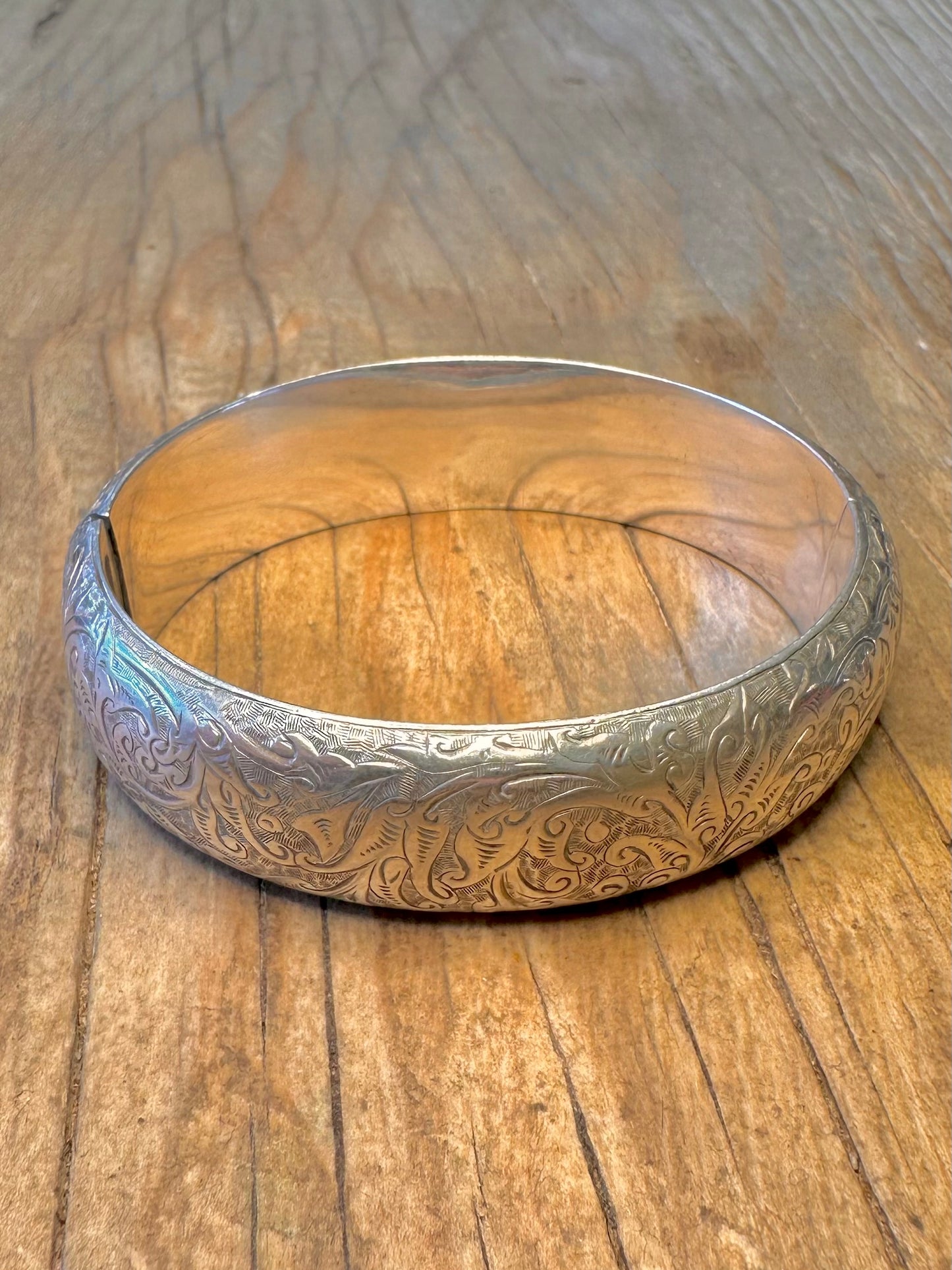 Victorian Registered 1878 Engraved Rounded 925 Sterling Silver Bangle