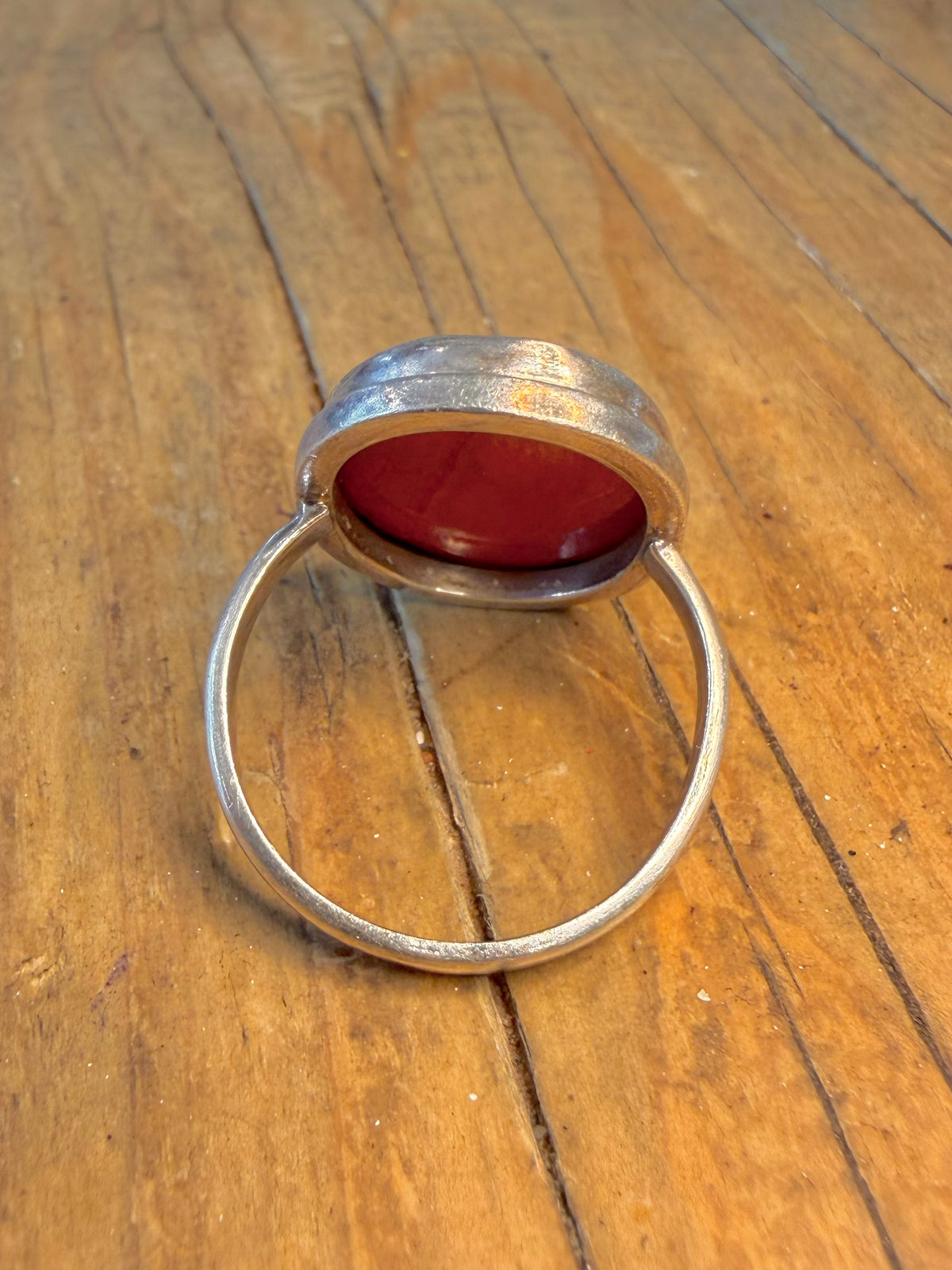 Polished Oval Coral Oval 925 Sterling Silver Size T1/2 Ring
