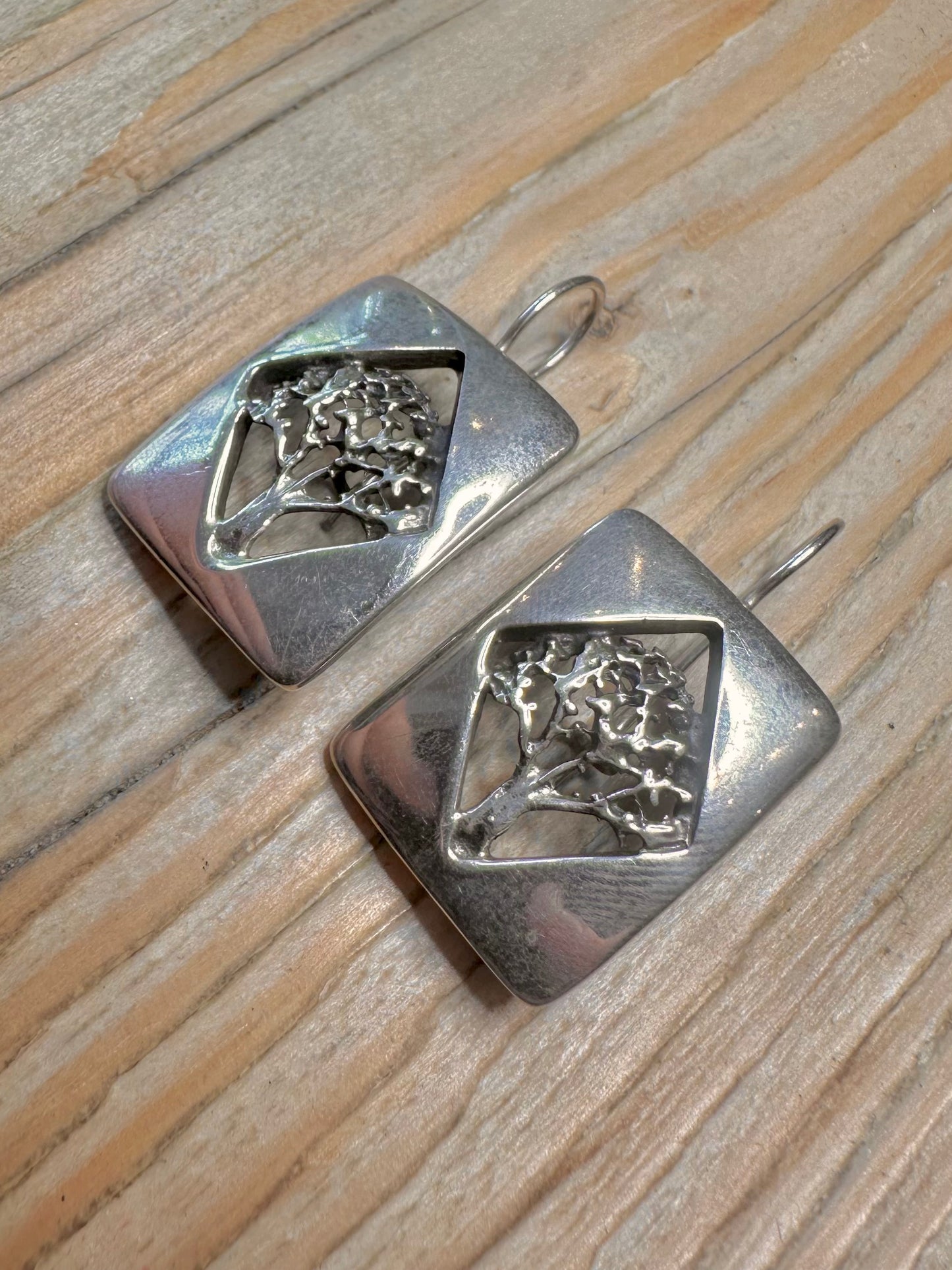Vintage Tree of Life Abstract Polish 925 Sterling Silver Earrings